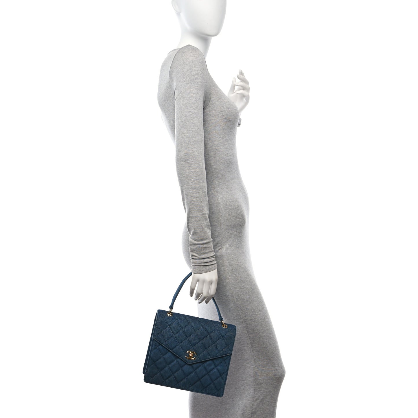 Denim Quilted Kelly Flap Bag Blue