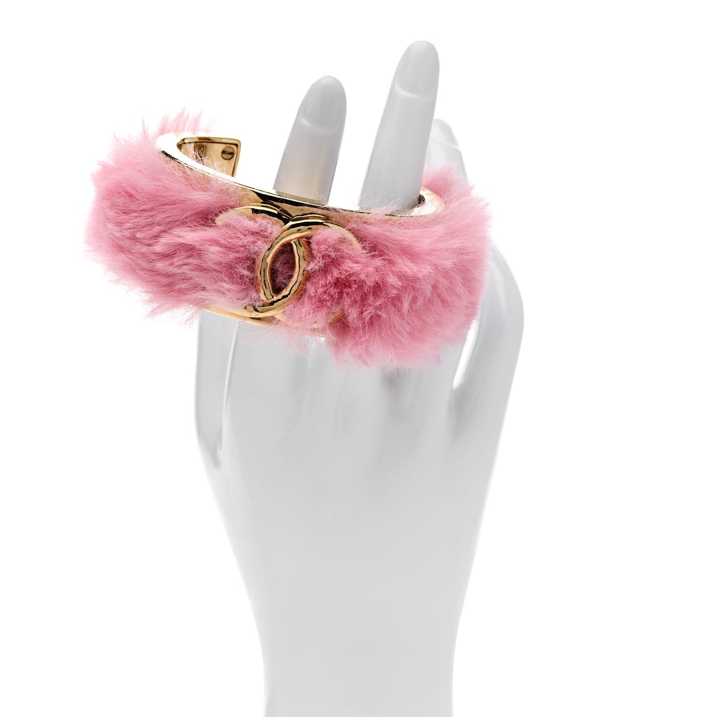 Fur CC Cuff Bracelet M Pink