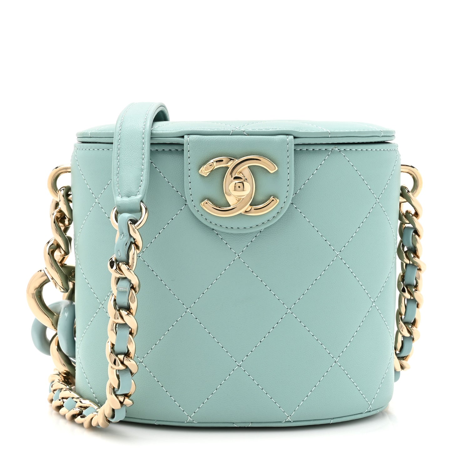Lambskin Resin Elegant Chain Vanity Case Light Blue