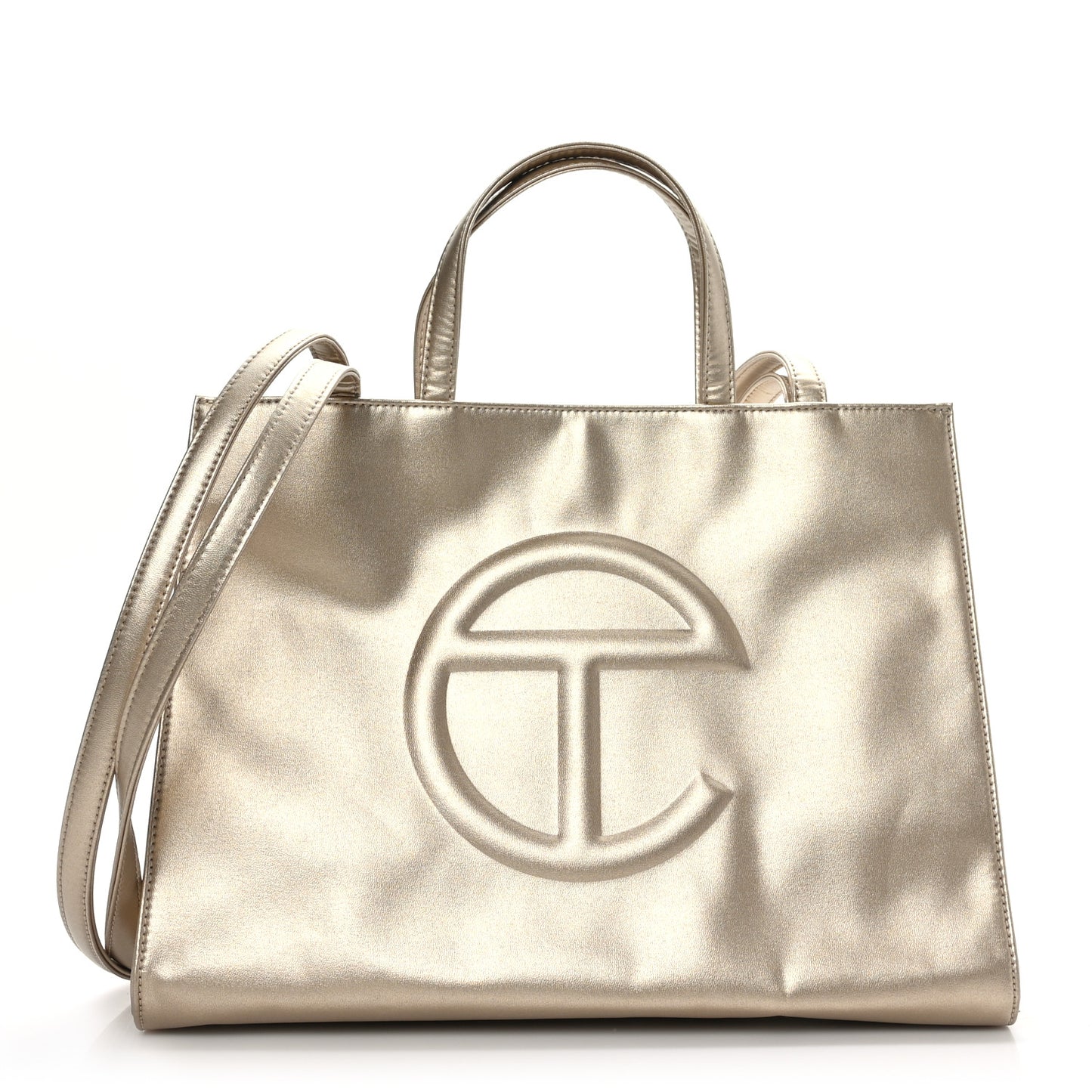 Metallic Vegan Leather Medium Shopping Bag Gold