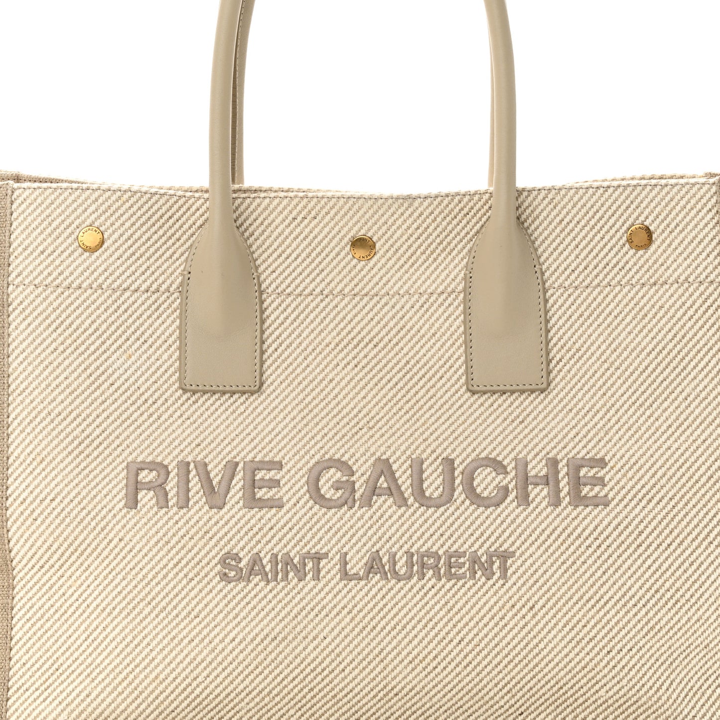 Linen Calfskin Small Rive Gauche Tote Beige Sea Salt
