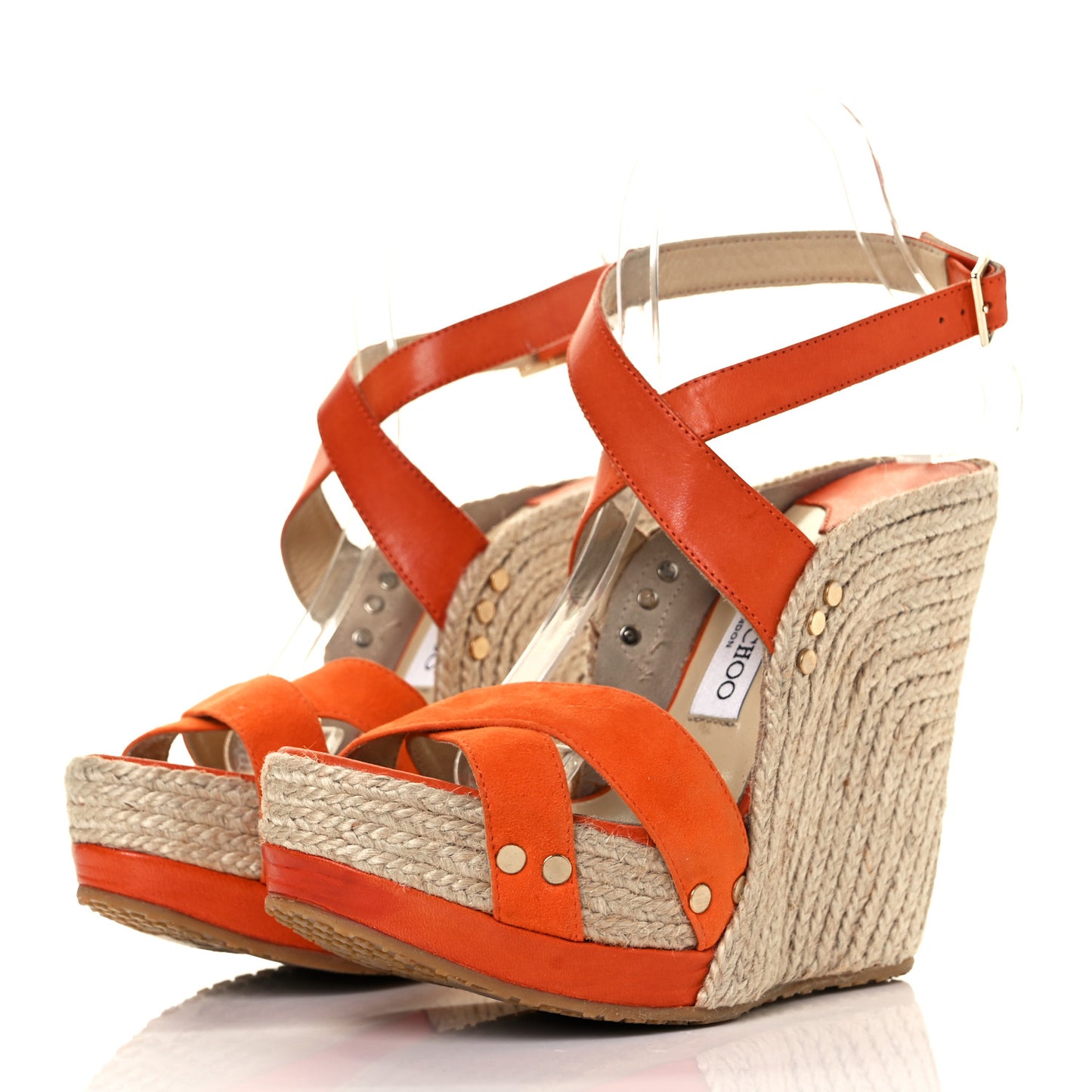 Suede Calfskin Perry Espadrille Wedges 38 Orange