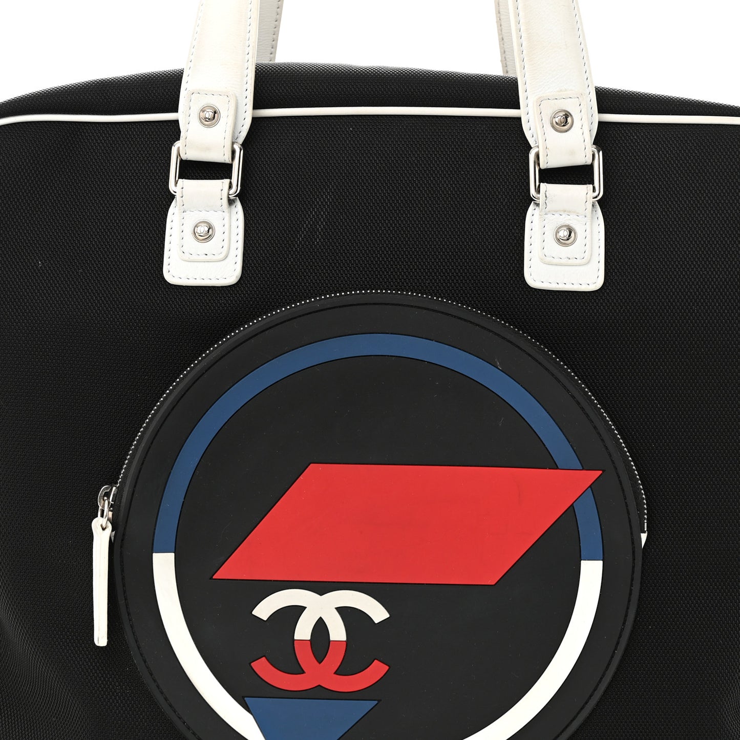 Canvas Rubber Airlines Large Zip Shopping Tote Black White Red