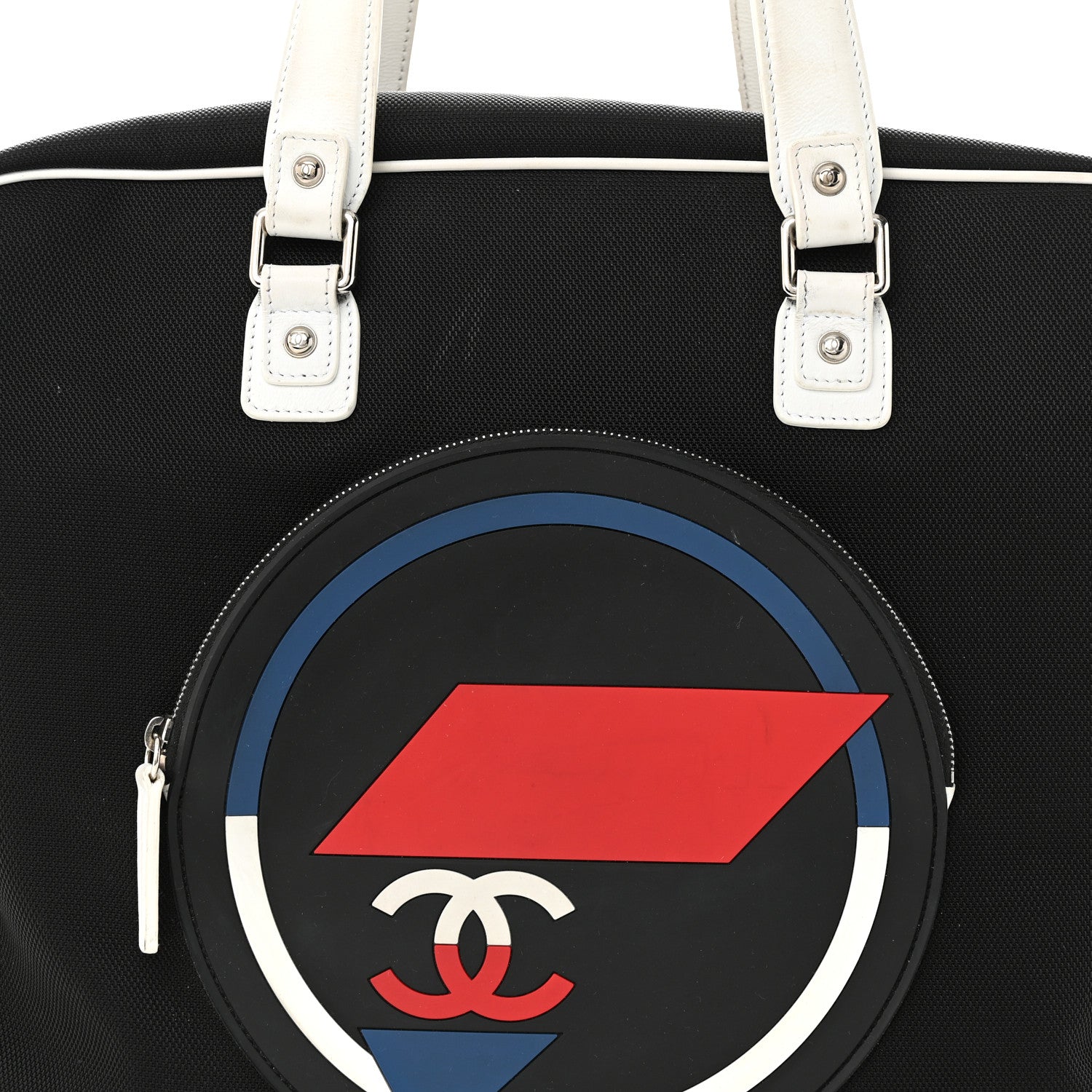 Chanel Canvas Rubber Airlines Large Zip Shopping Tote Black White Red 8 of 17