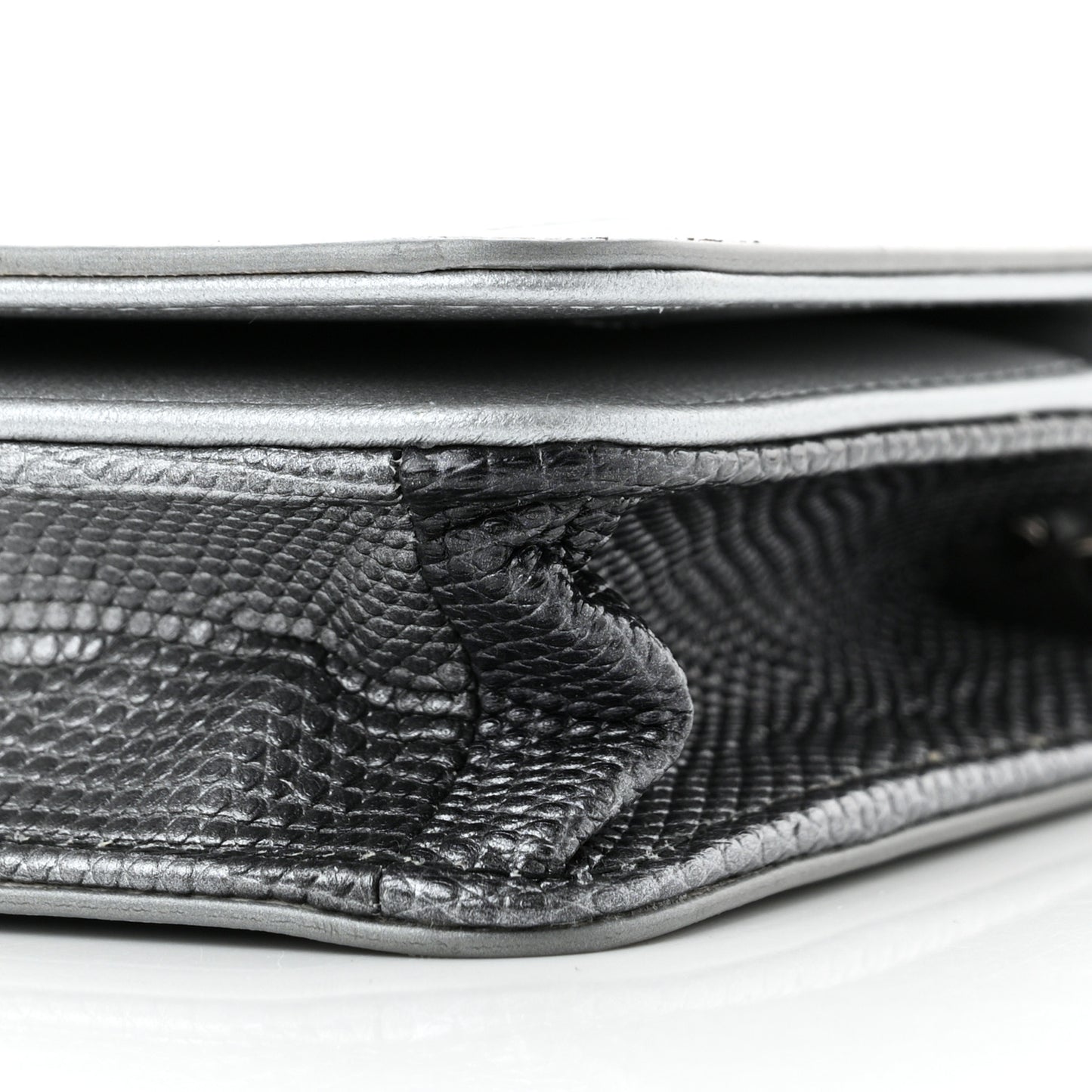 Lizard Calfskin Boy Wallet on Chain WOC Black Silver
