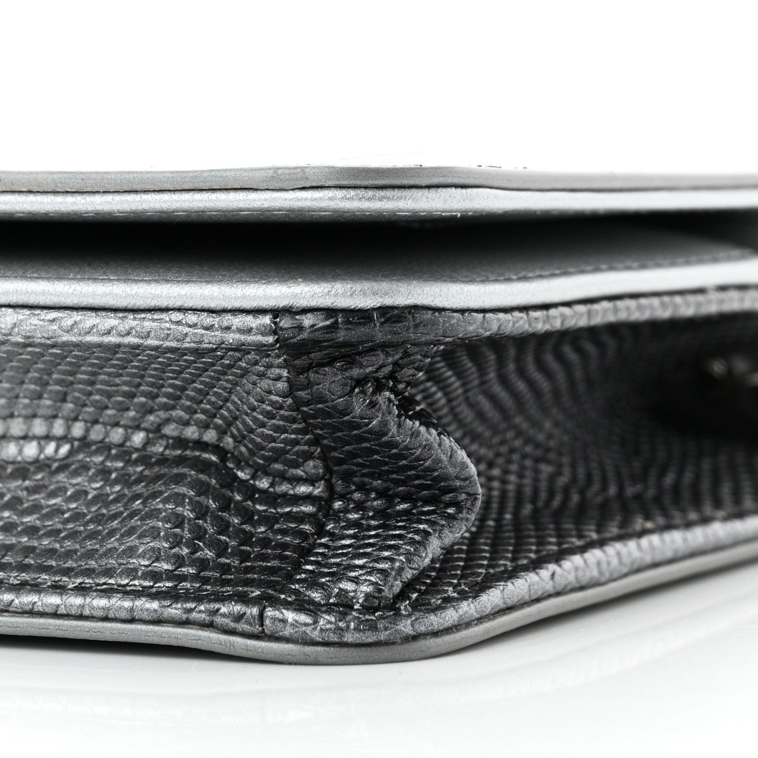 Chanel Lizard Calfskin Boy Wallet on Chain WOC Black Silver 11 of 12