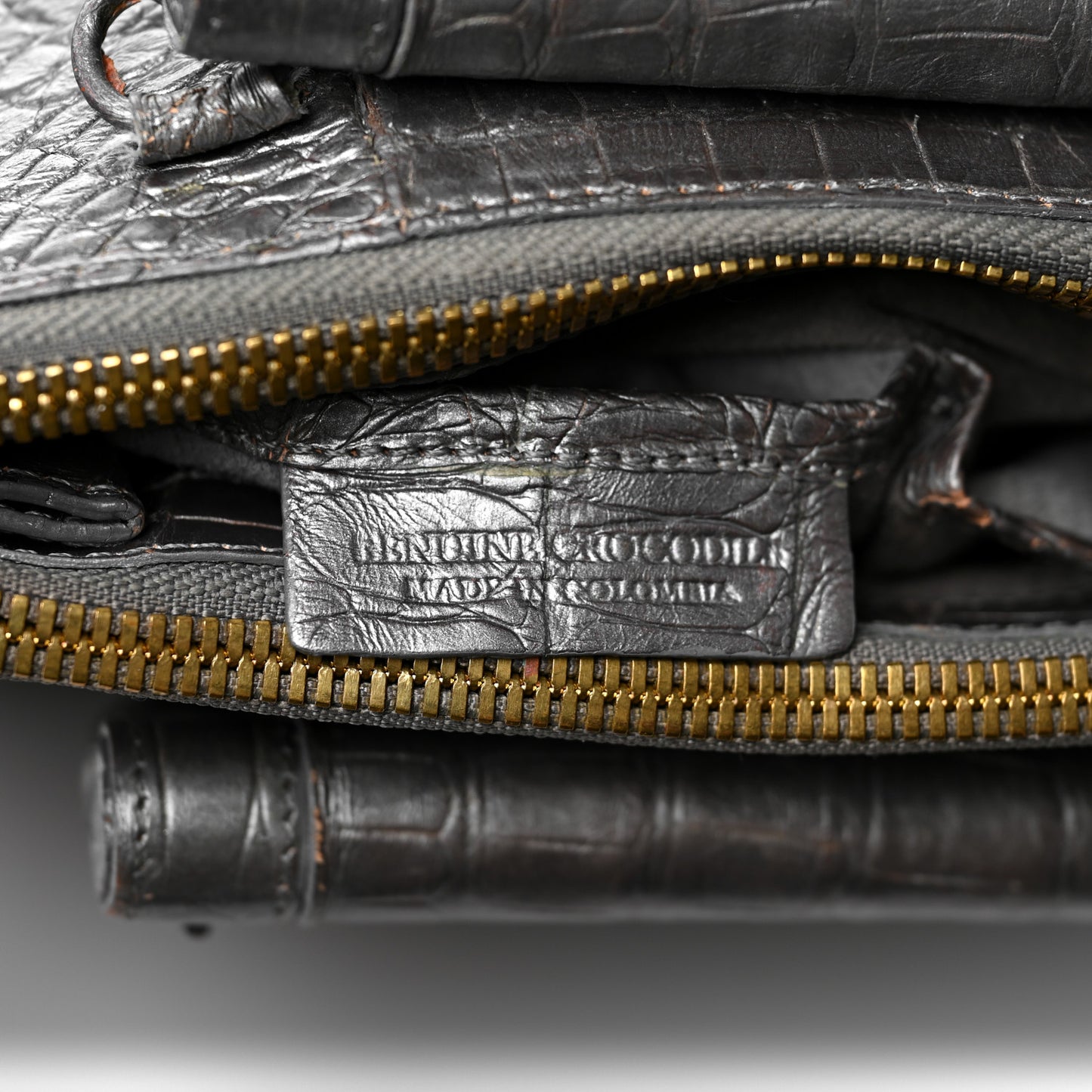 Metallic Crocodile Top Handle Shoulder Bag Anthracite