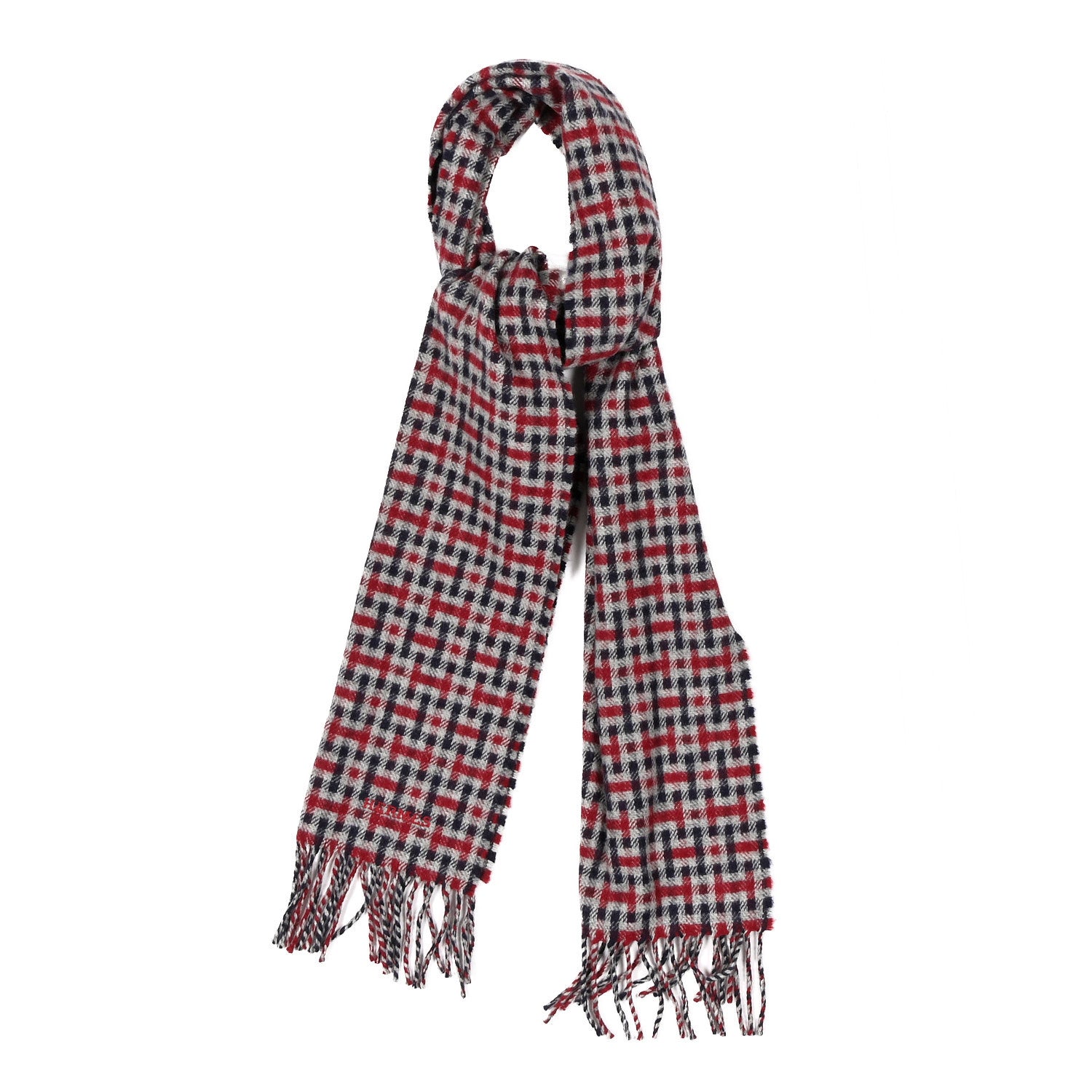 Hermes Cashmere H Ecossais Muffler Marine Bordeaux Gris Clair