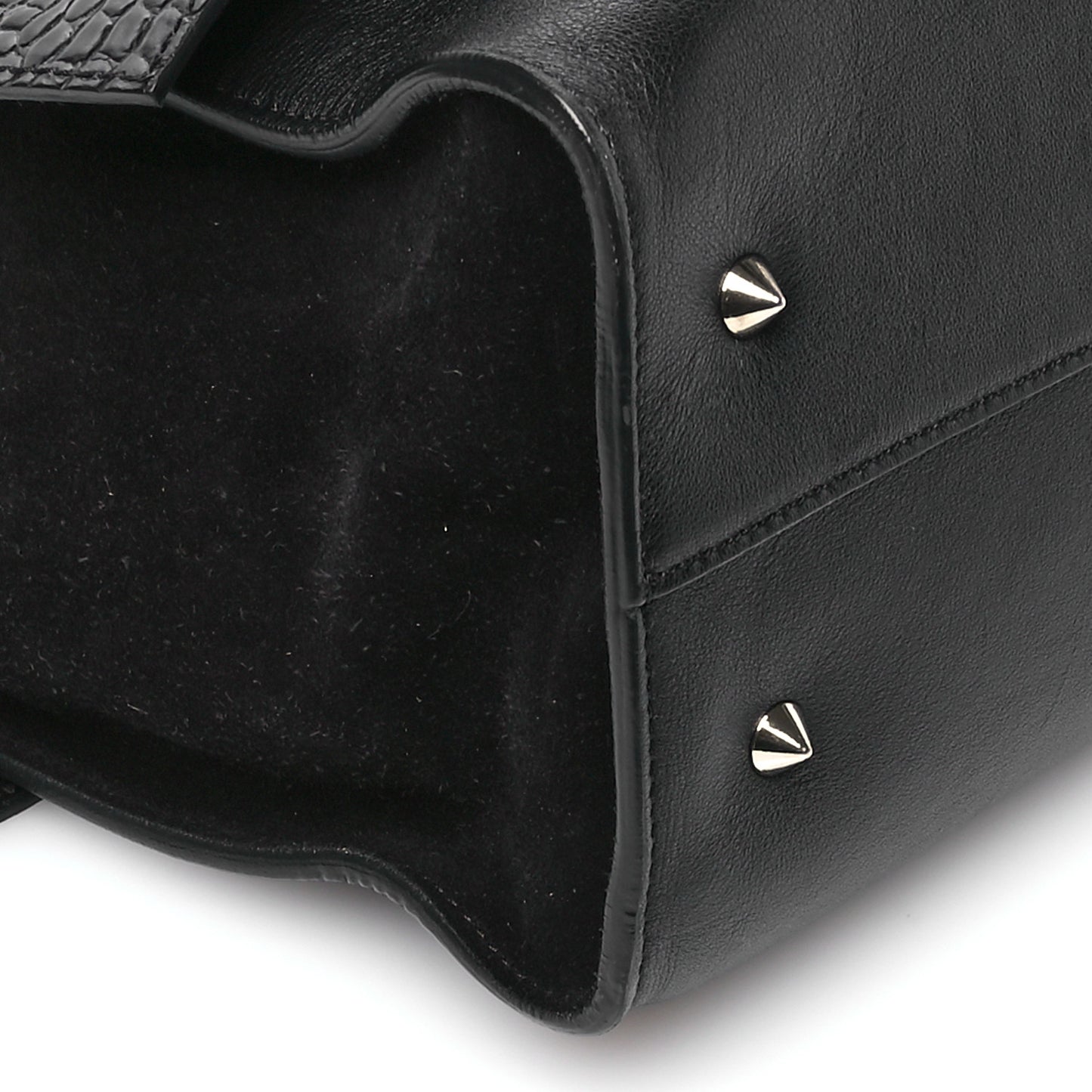 Calfskin Crocodile Embossed Medium Shark Lock Satchel Black