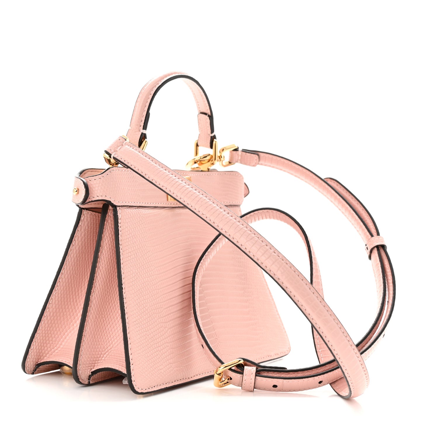 Glazed Lizard Shiny Nappa Petite Peekaboo I SEE U Satchel Rosa Confetto
