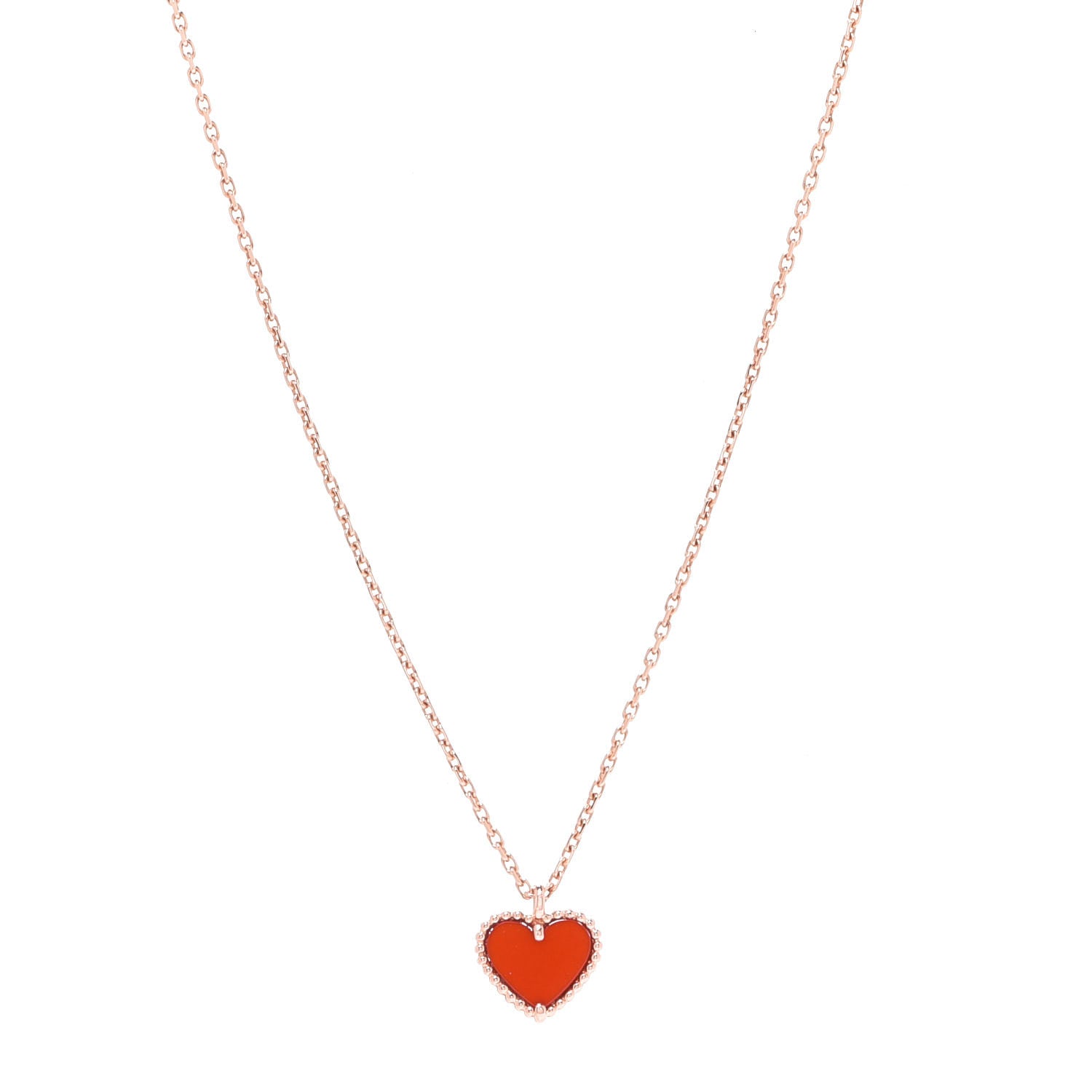 Van Cleef & Arpels 18K Rose Gold Carnelian Sweet Alhambra Heart Pendant Necklace 1 of 6