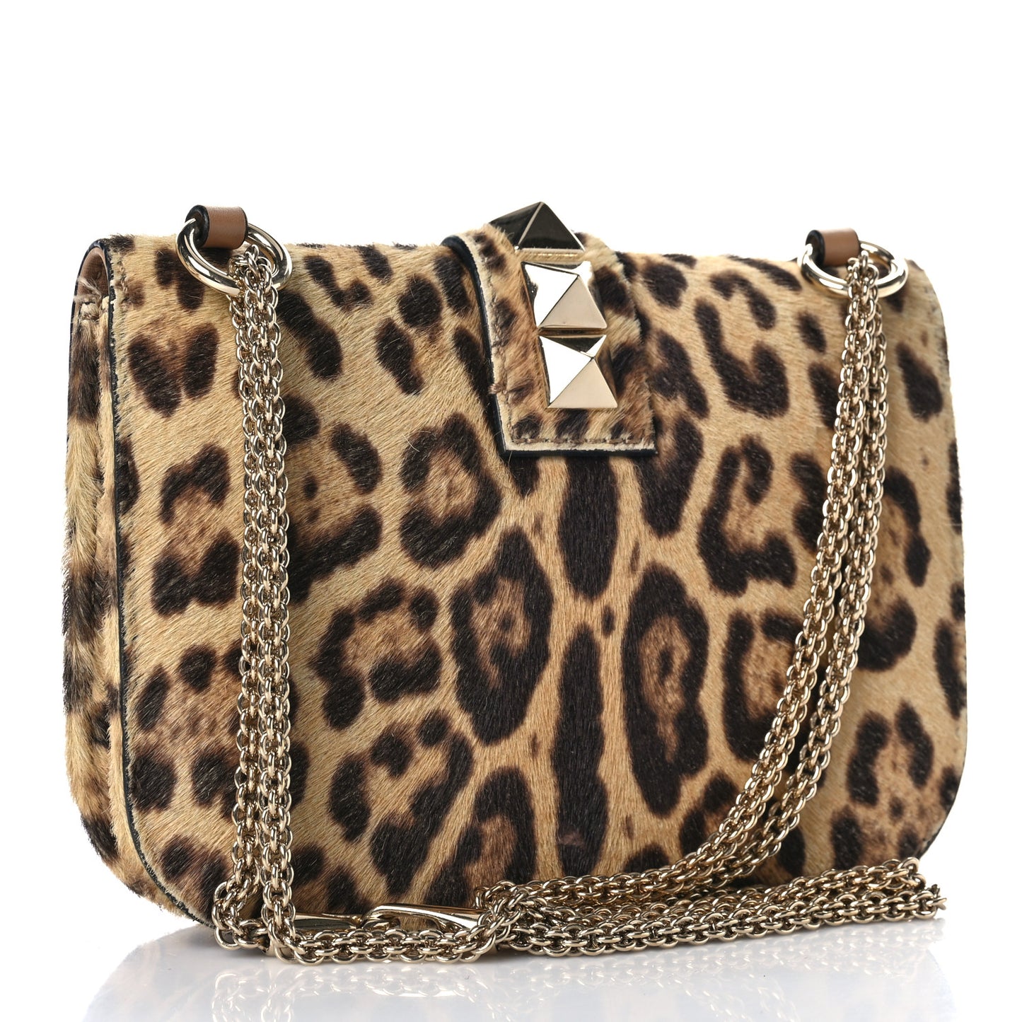 Calf Hair Leopard Print Small Glam Lock Rockstud Flap