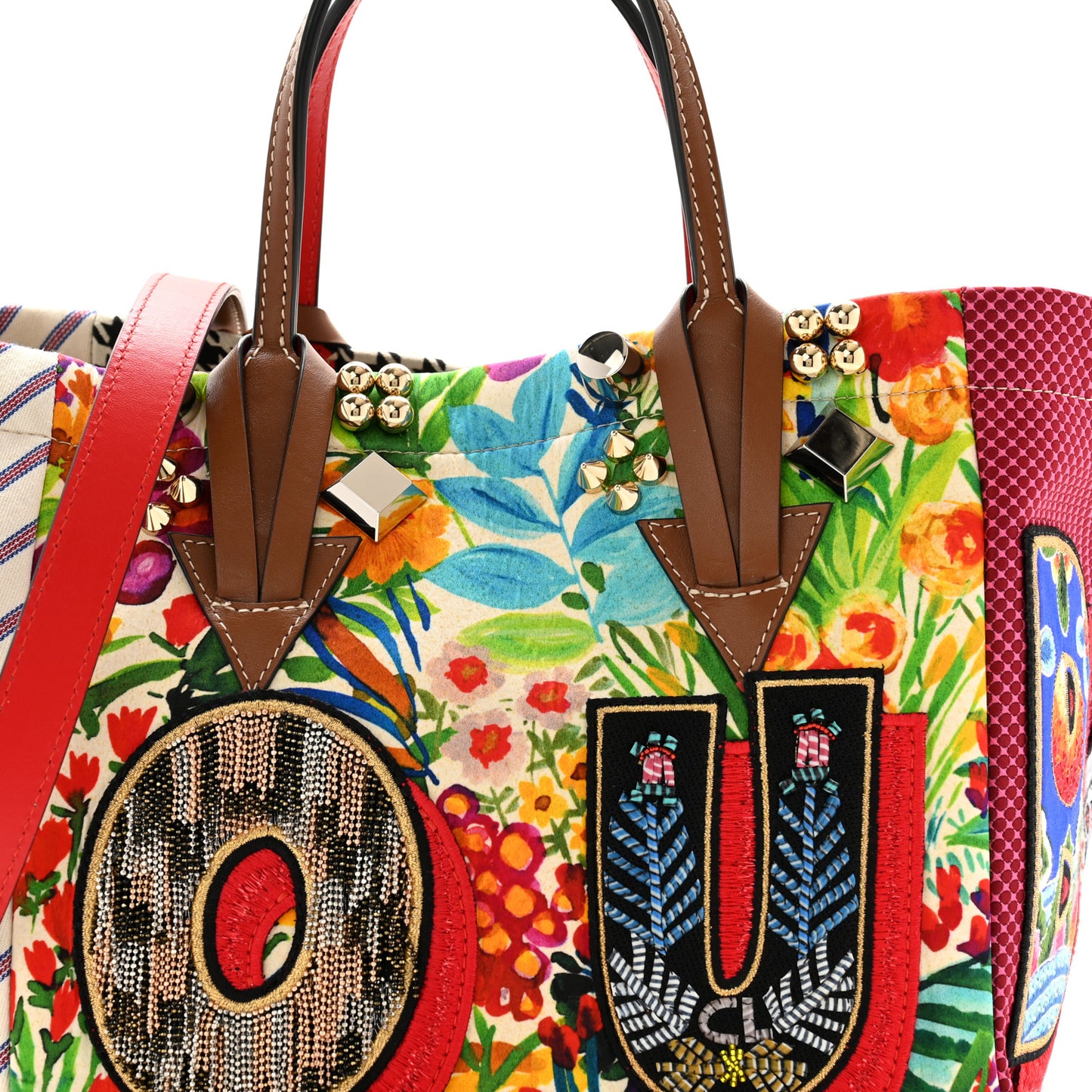 Canvas Embroidered Calfskin Caracaba Tote Multicolor