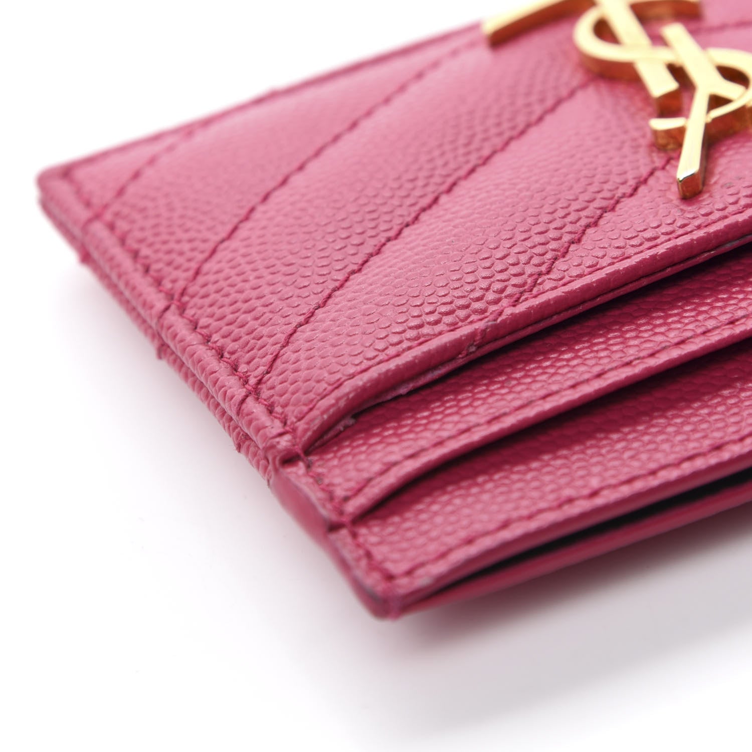 Saint Laurent Grain De Poudre Matelasse Chevron Monogram Credit Card Case Fresh Fuxia 6 of 9