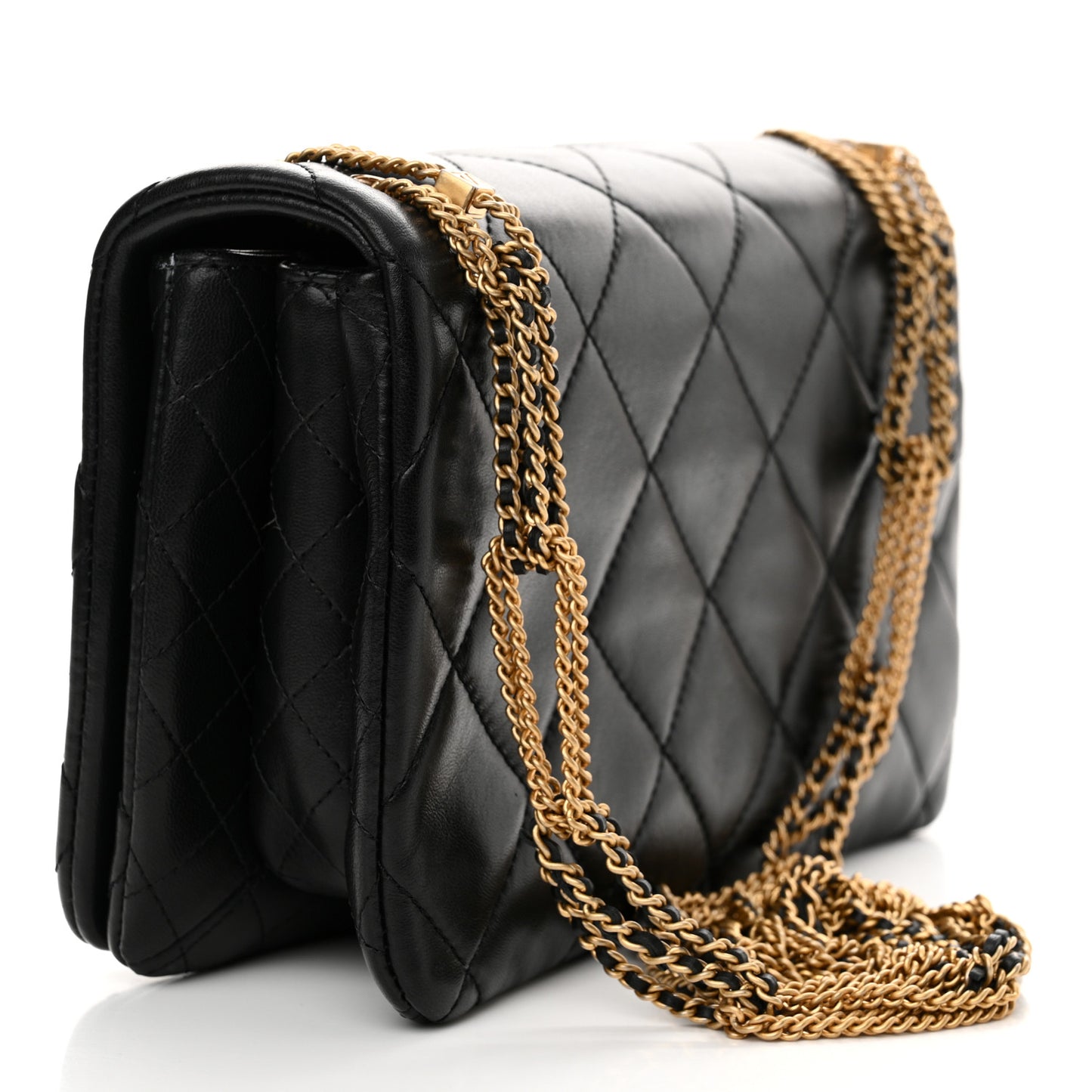 Lambskin Quilted On And On Small Chain Flap Black