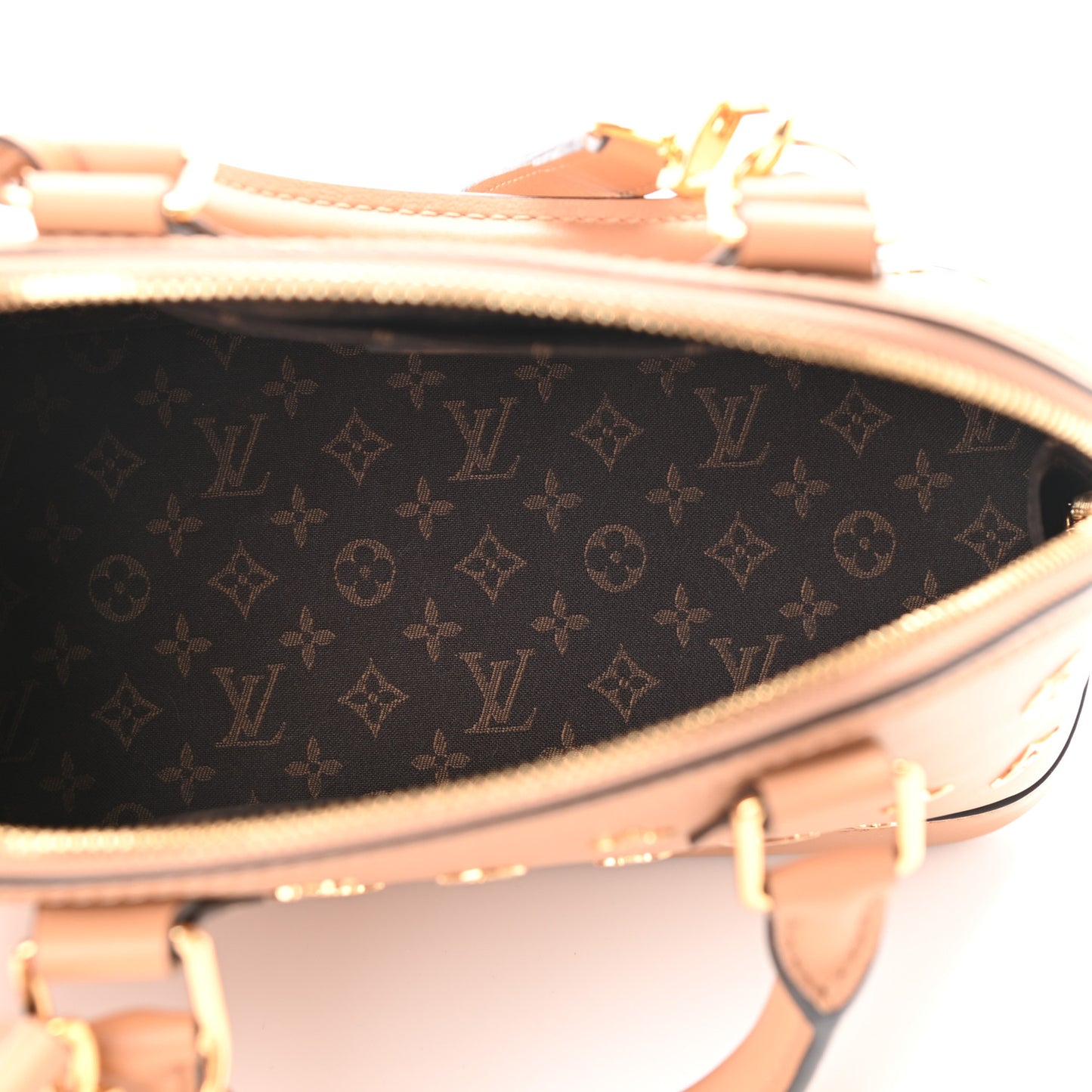 Calfskin Metal Monogram Alma BB Camel Brown