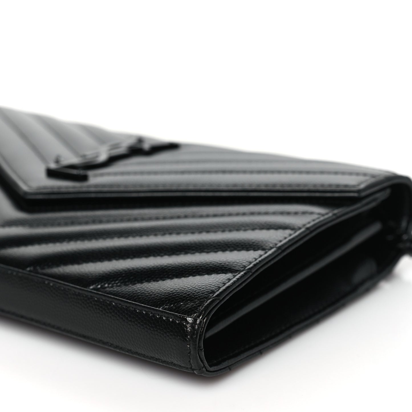 Grain De Poudre Matelasse Chevron Monogram Monochrome Chain Wallet Black