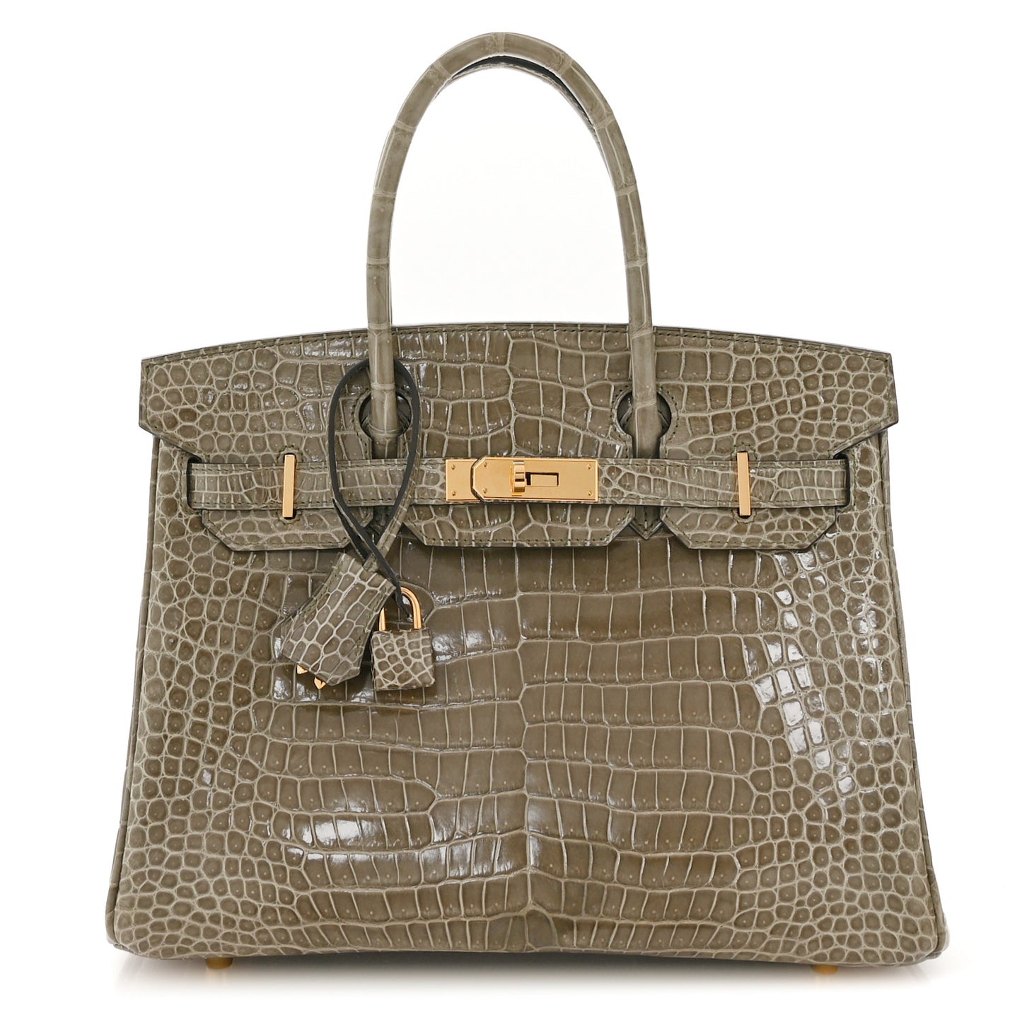 Shiny Porosus Crocodile Birkin 30 Gris Tourterelle