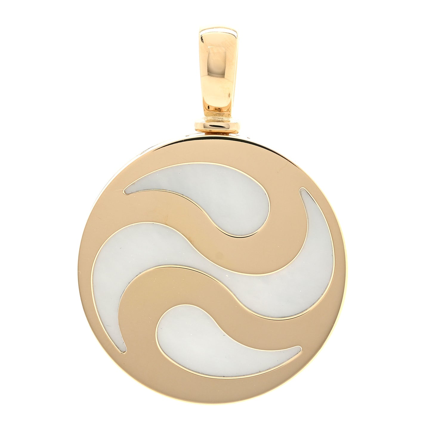 Stainless Steel 18K Yellow Gold Mother of Pearl Optical Illusion Pendant