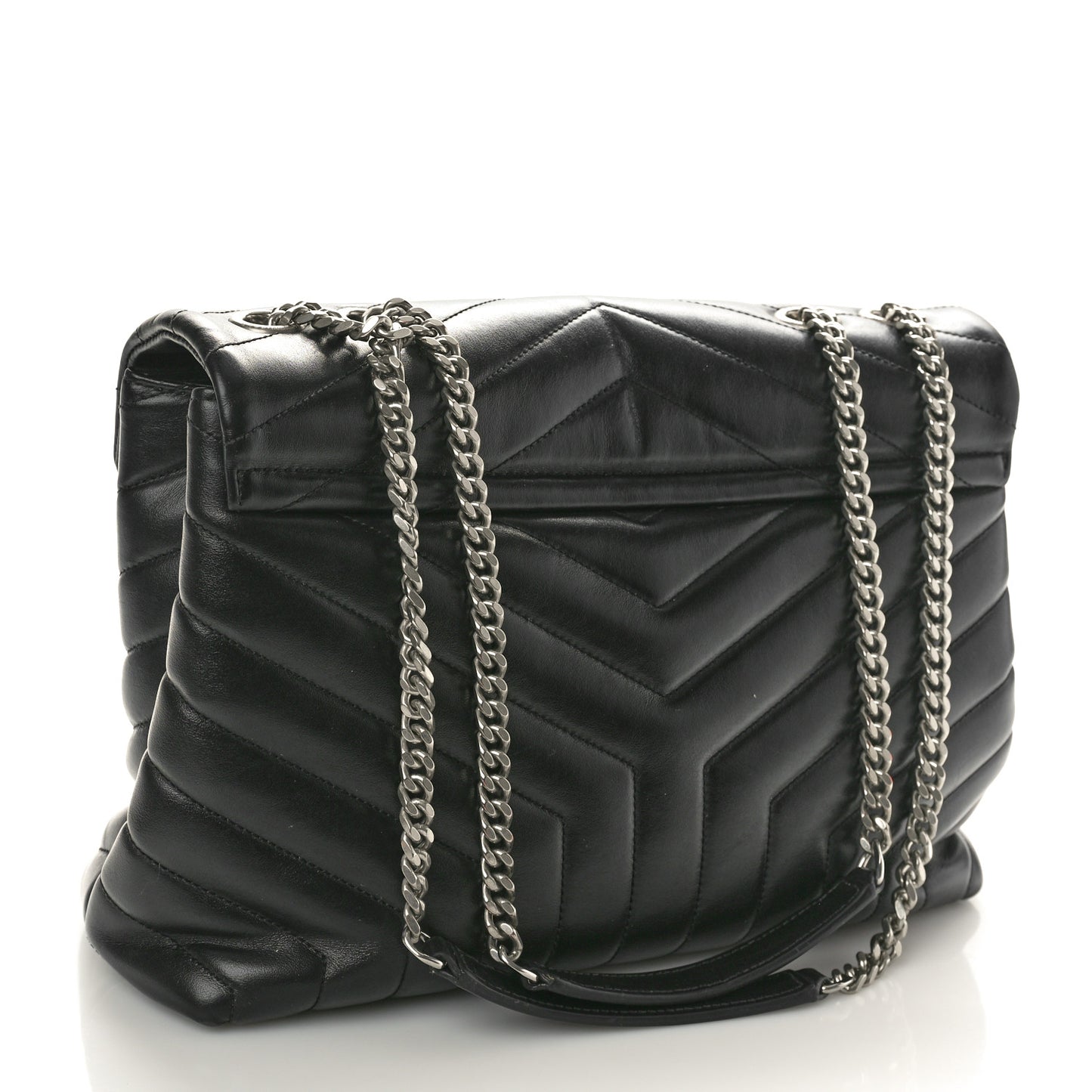 Calfskin Y Quilted Monogram Medium Loulou Chain Satchel Black