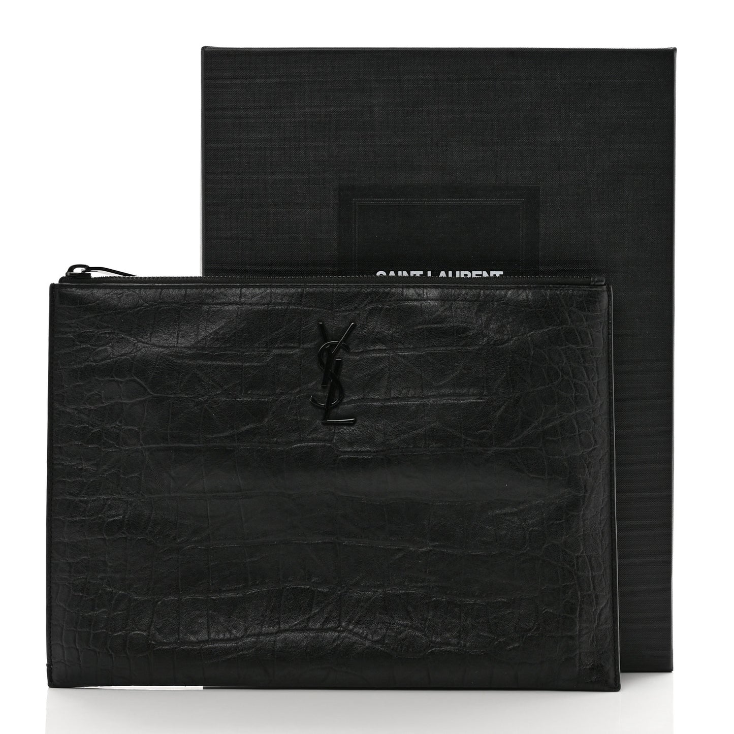 Calfskin Crocodile Embossed Monogram iPad Case Black