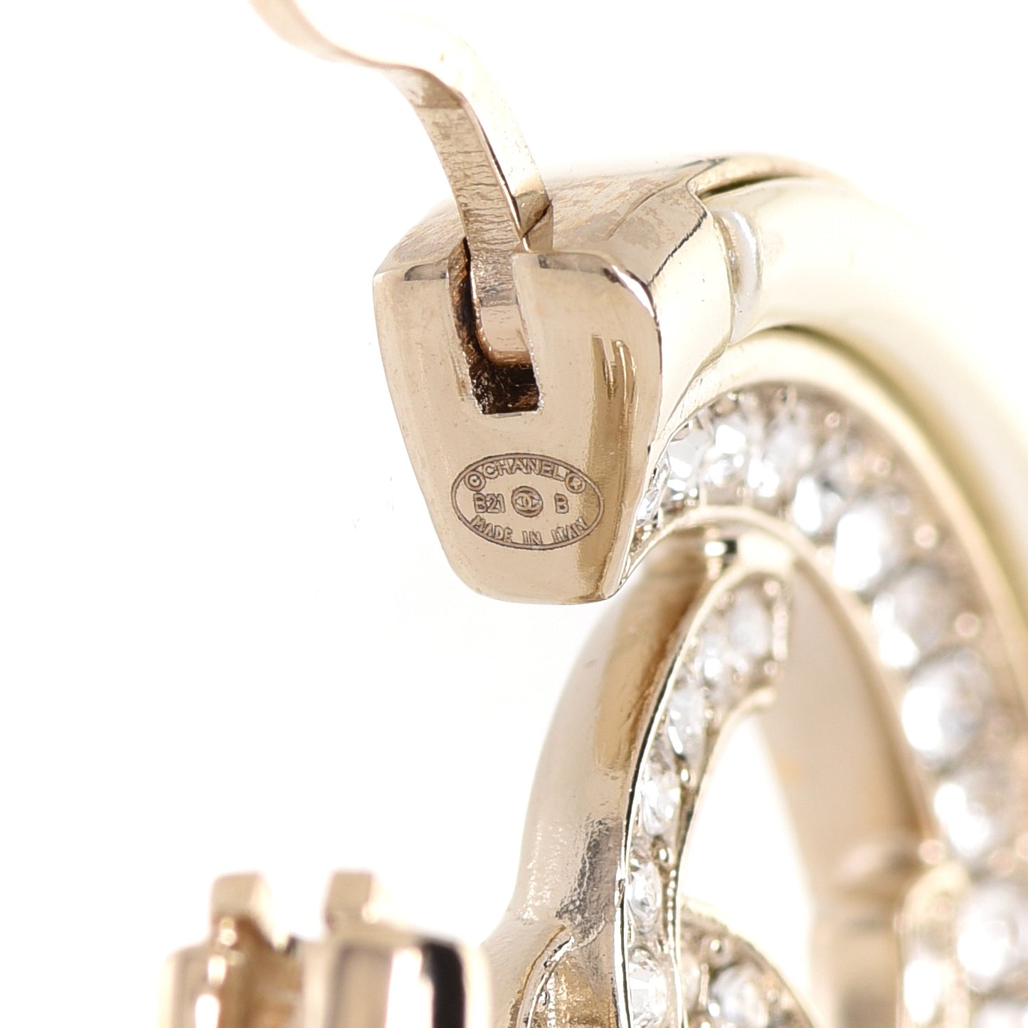 Metal Crystal Strass CC Hoop Earrings Gold