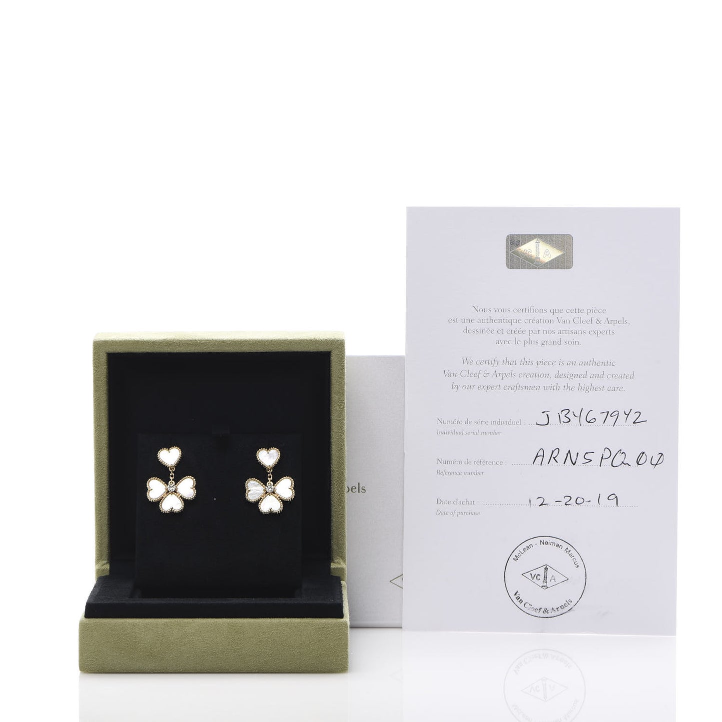 18K Yellow Gold Diamond Mother of Pearl Effeuillage Sweet Alhambra Heart Earrings