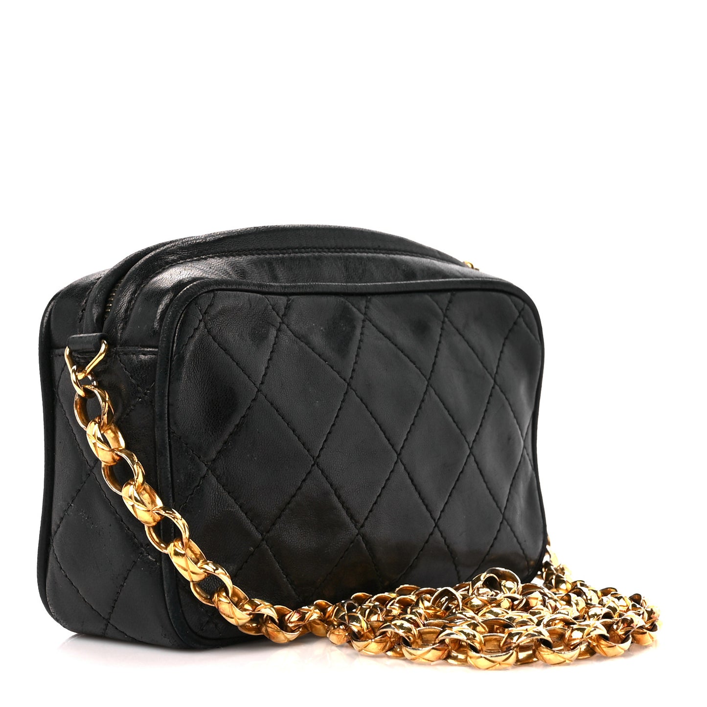 Lambskin Quilted Tassel Camera Case Black