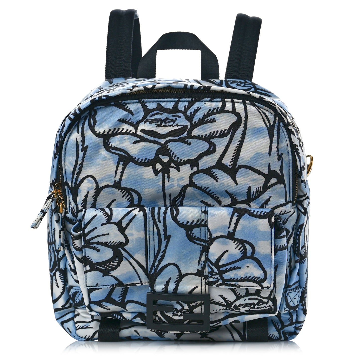 X JOSHUA VIDES Nylon Flower Clouds Print Pocket Backpack White Celeste Black