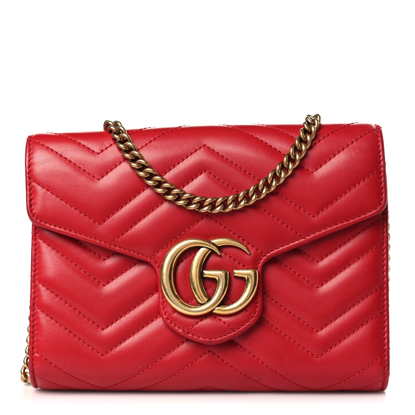 Calfskin Matelasse GG Marmont Chain Wallet Hibiscus Red