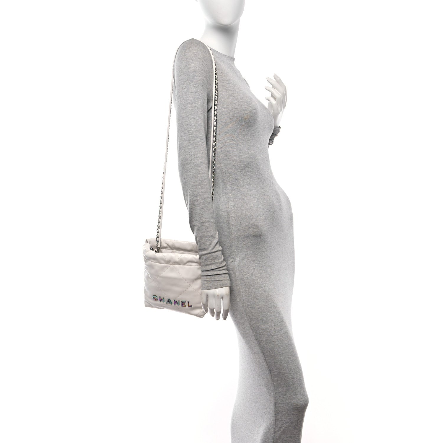 Chanel Shiny Calfskin Quilted Rainbow Mini Chanel 22 White 3 of 10