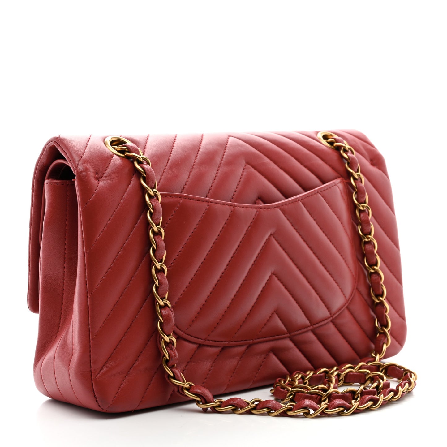 Lambskin Chevron Quilted Medium Double Flap Red