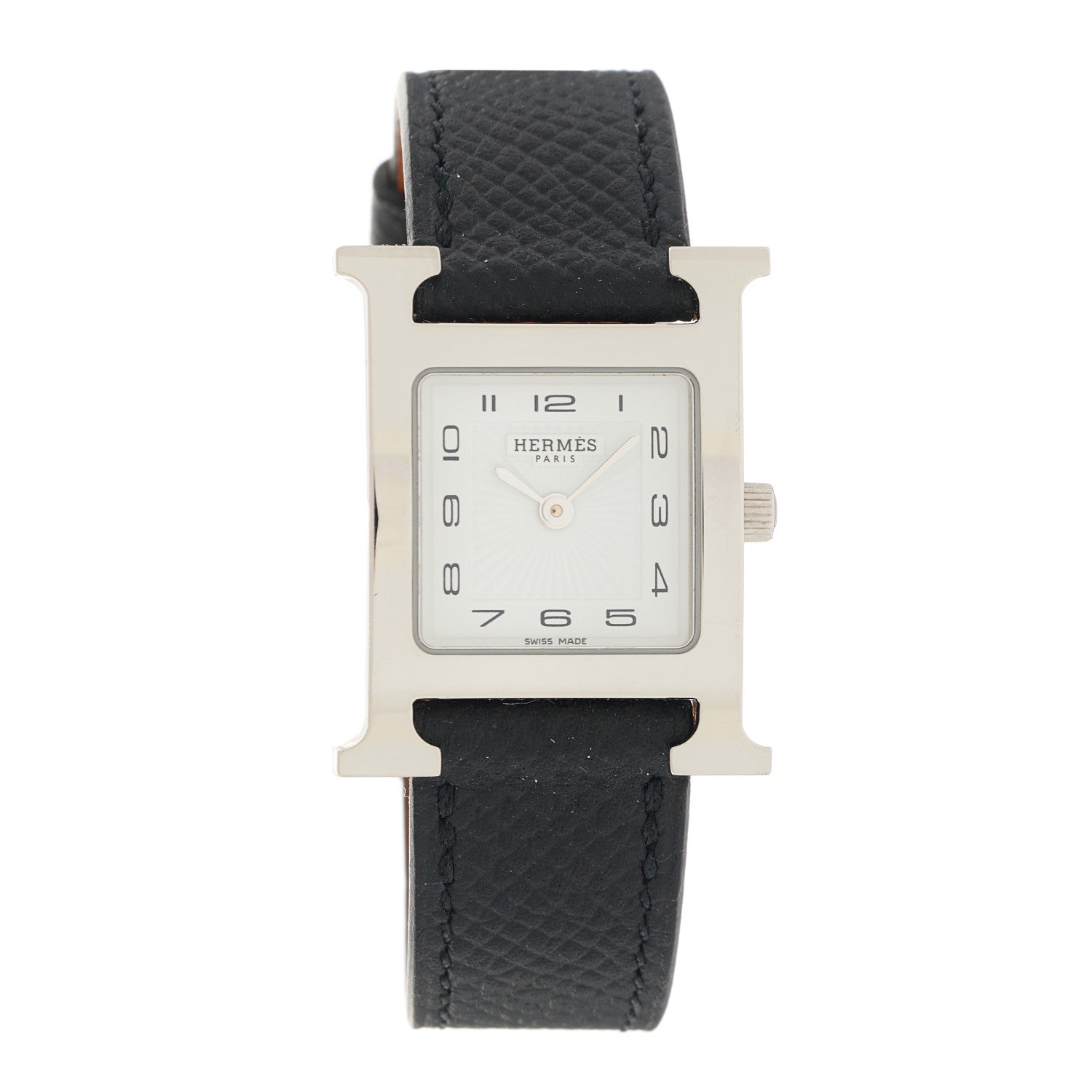 Hermes Stainless Steel Epsom 21mm Heure H Hour Quartz Watch Noir 1 of 5