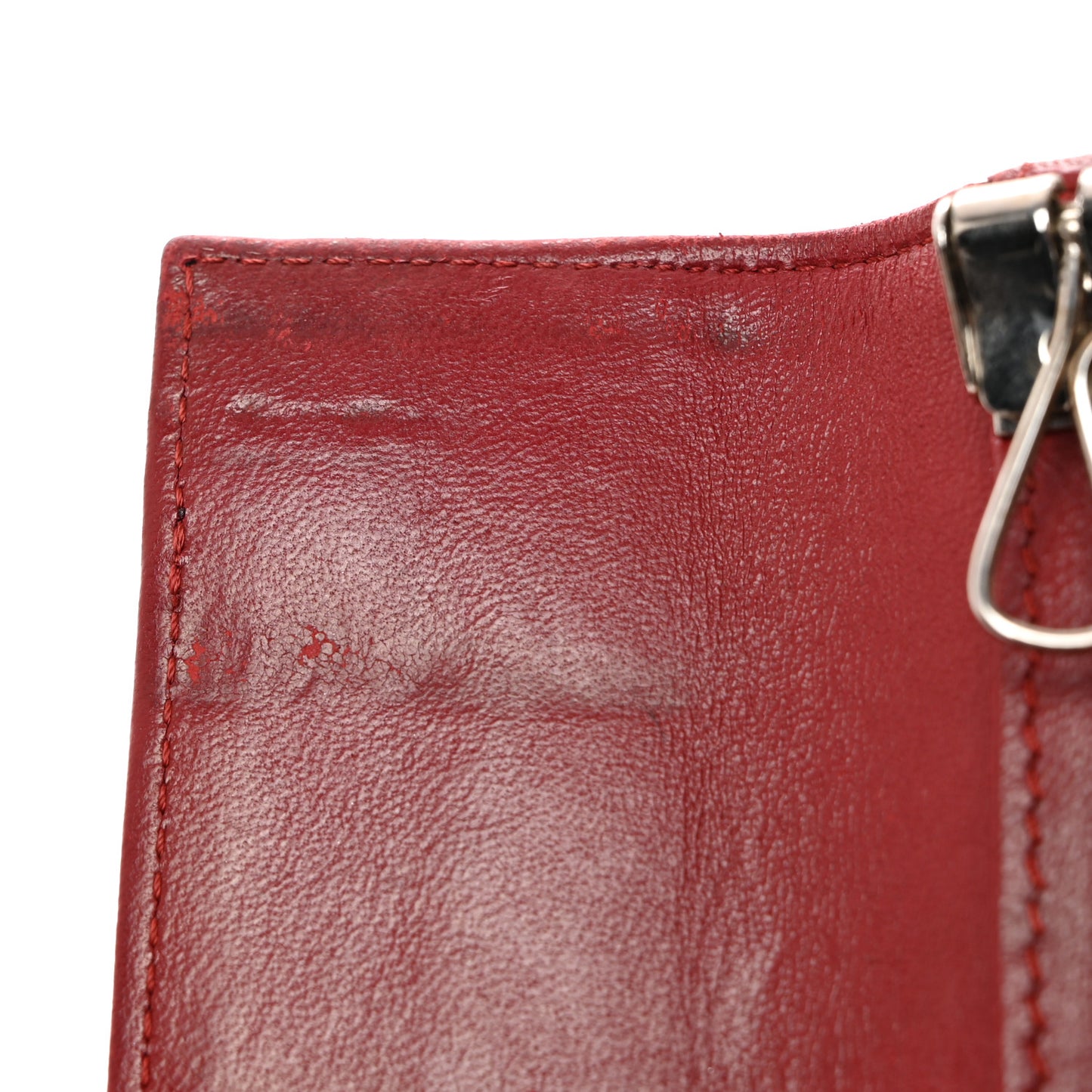 Lambskin Camellia Embossed 4 Key Holder Dark Red