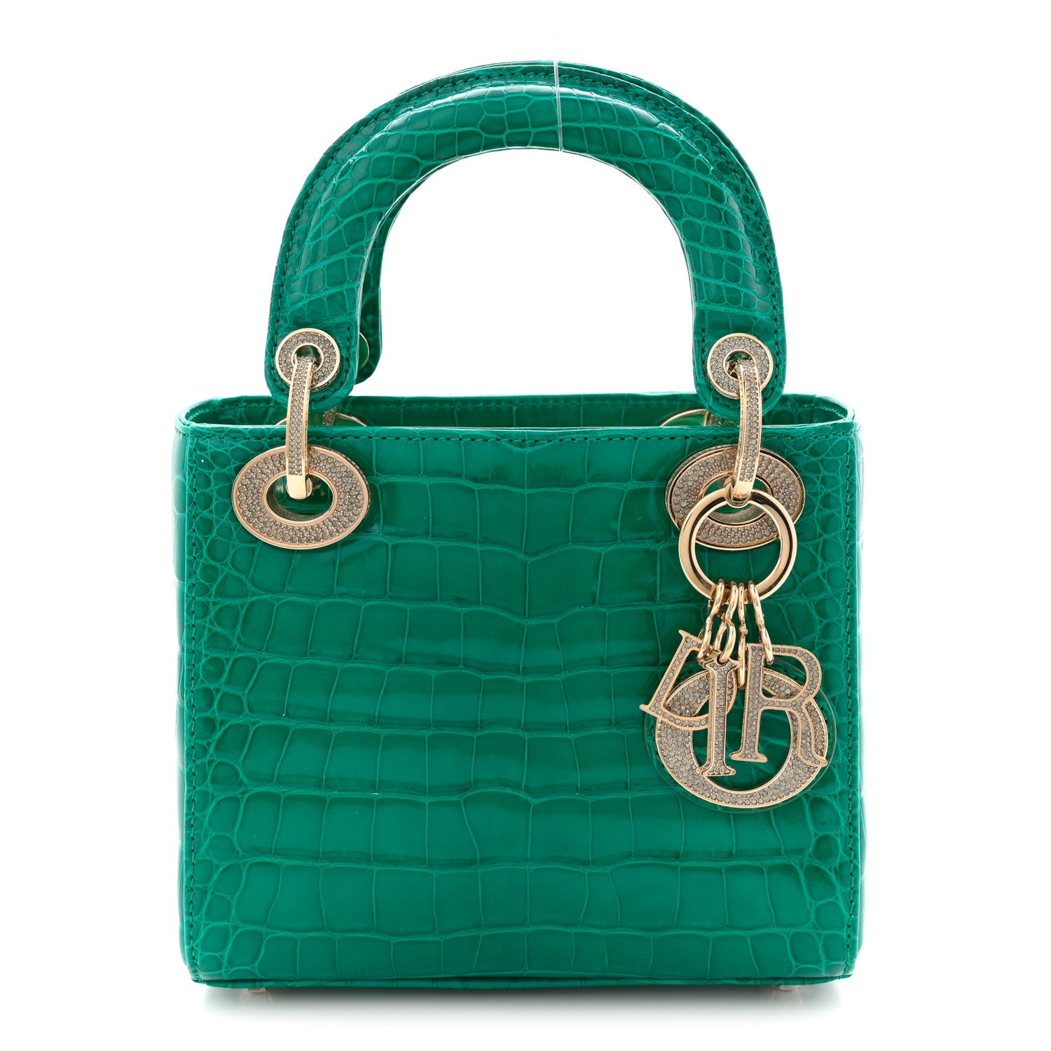 Christian Dior Alligator Swarovski Crystal Mini Lady Dior Green
