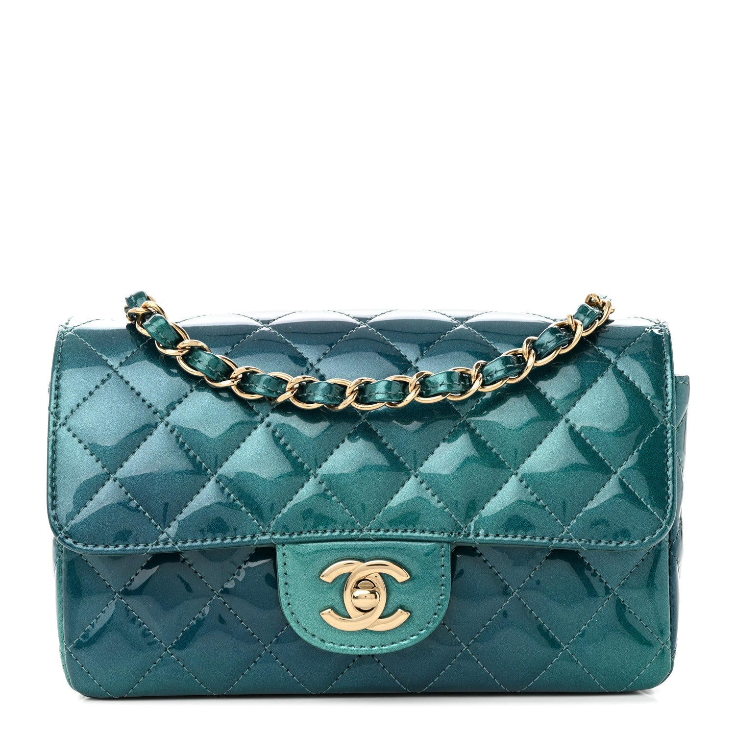 Chanel Shaded Patent Calfskin Quilted Mini Rectangular Flap Green Blue 1 of 10