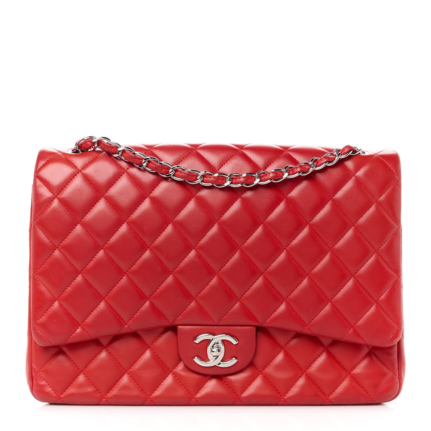 Lambskin Quilted Maxi Double Flap Red