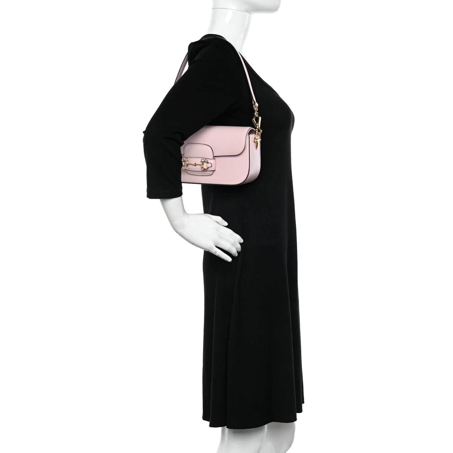 Gucci Azalea Calfskin Crystal Small Horsebit 1955 Chain Shoulder Bag Pink 3 of 11