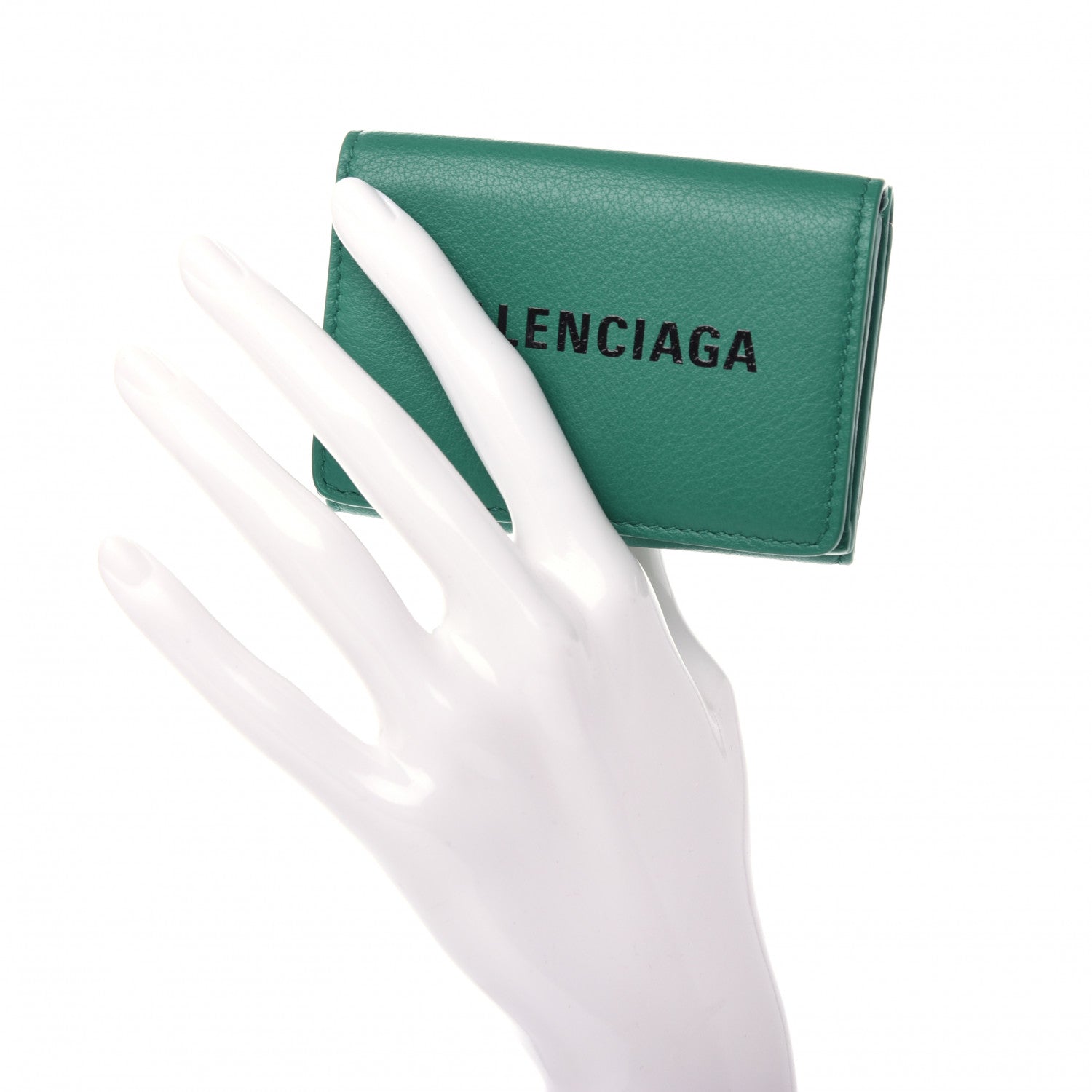 Balenciaga Smooth Calfskin Double Sided Logo Mini Everyday Wallet Green Black 2 of 10
