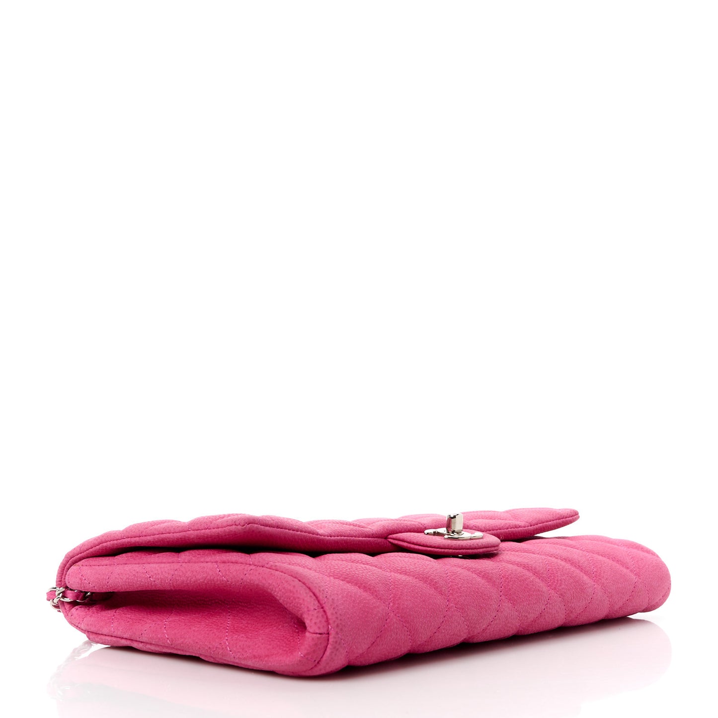 Iridescent Caviar Quilted Clutch with Chain Flap Pink