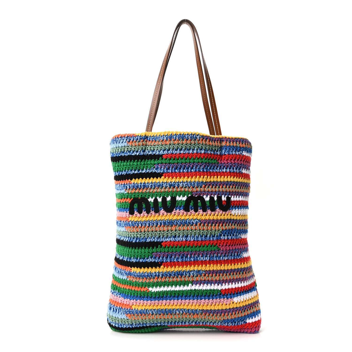 miuページ Miu Miu Cotton Crochet Stripe Vertical Tote Bag Multicolor 1801683