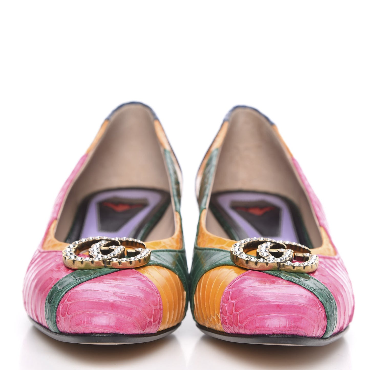 Snakeskin Crystal Double G Pumps 36 Pink
