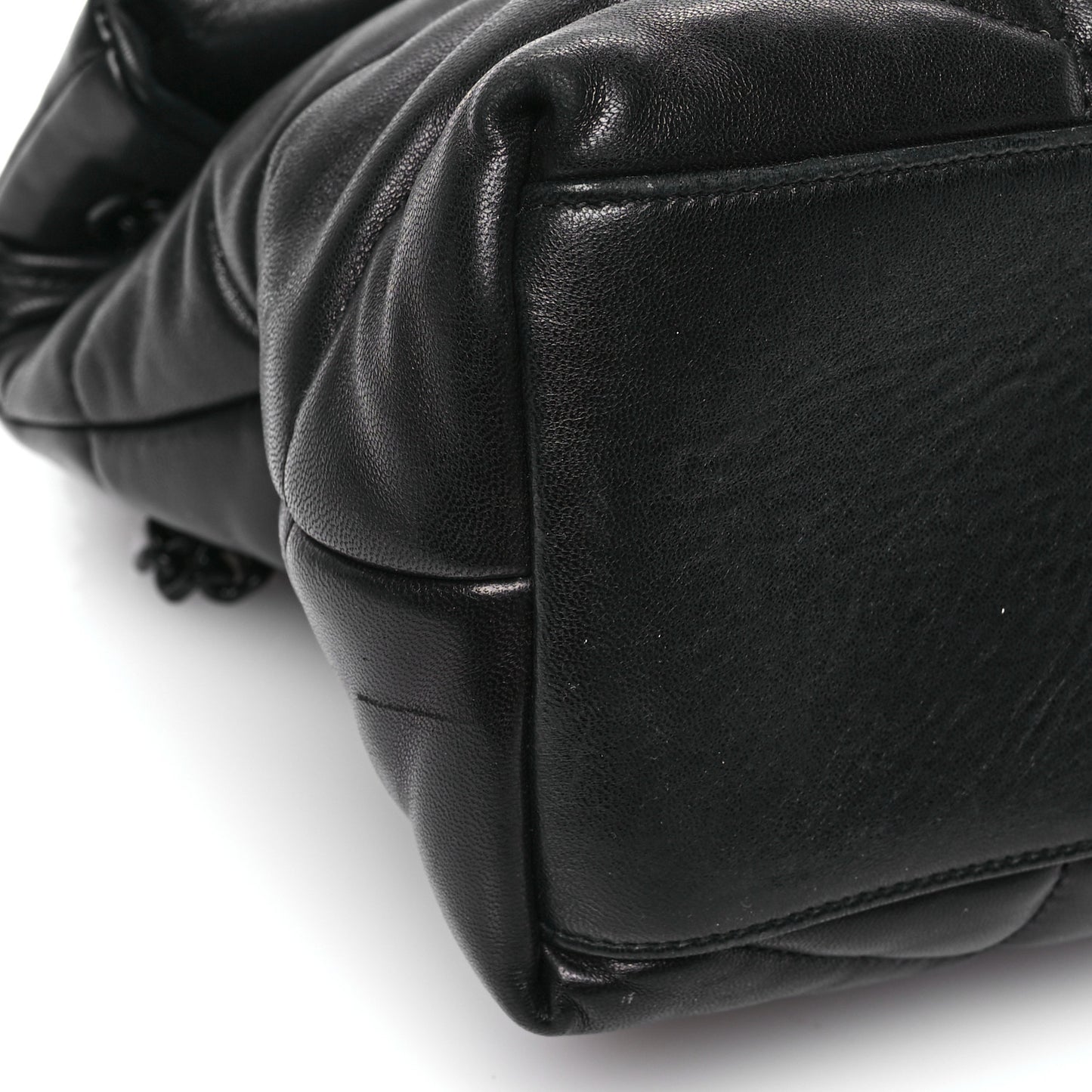 Lambskin Quilted Monogram Monochrome Medium Loulou Puffer Chain Satchel Black