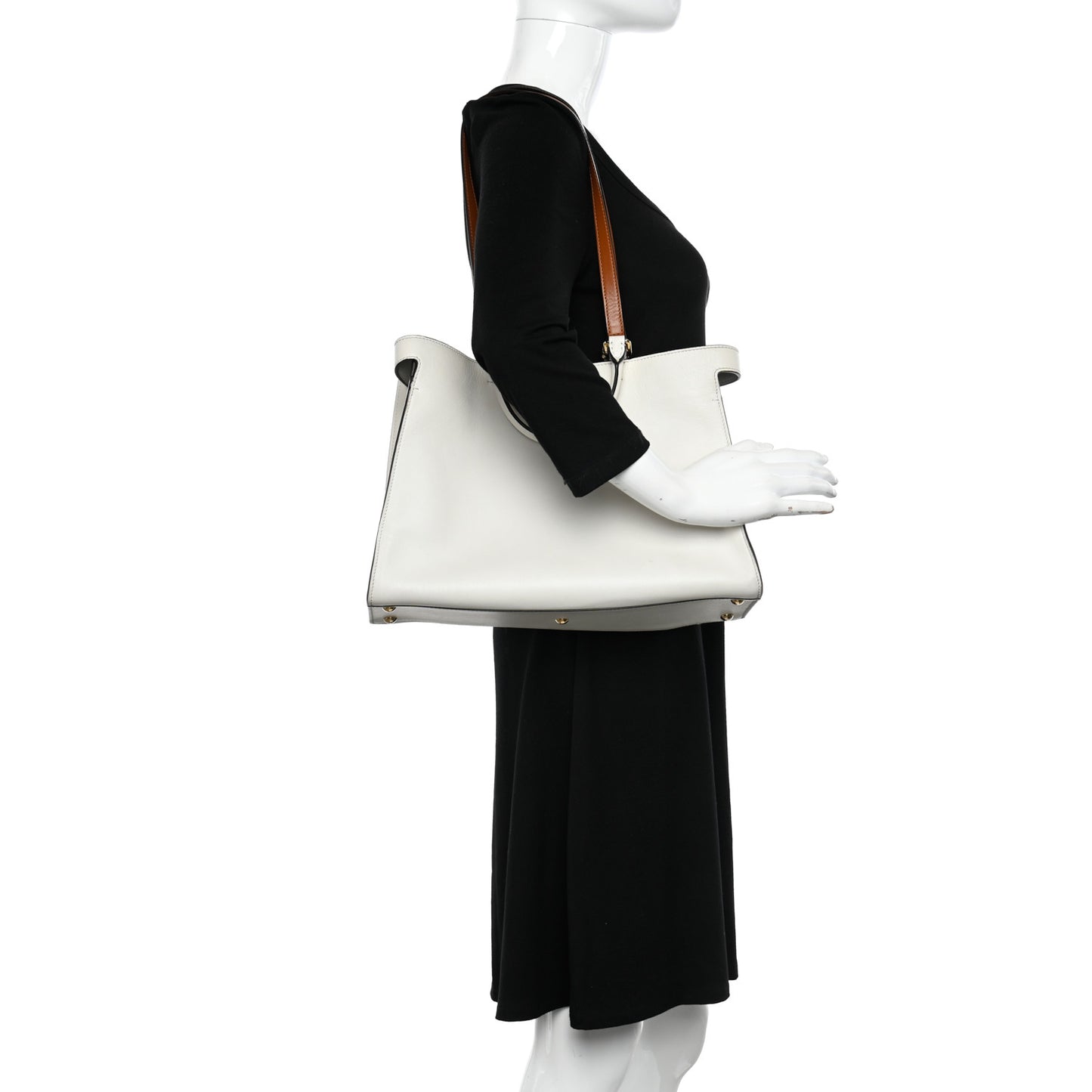 Vitello Seta Century Small Peekaboo X-Tote White Brandy