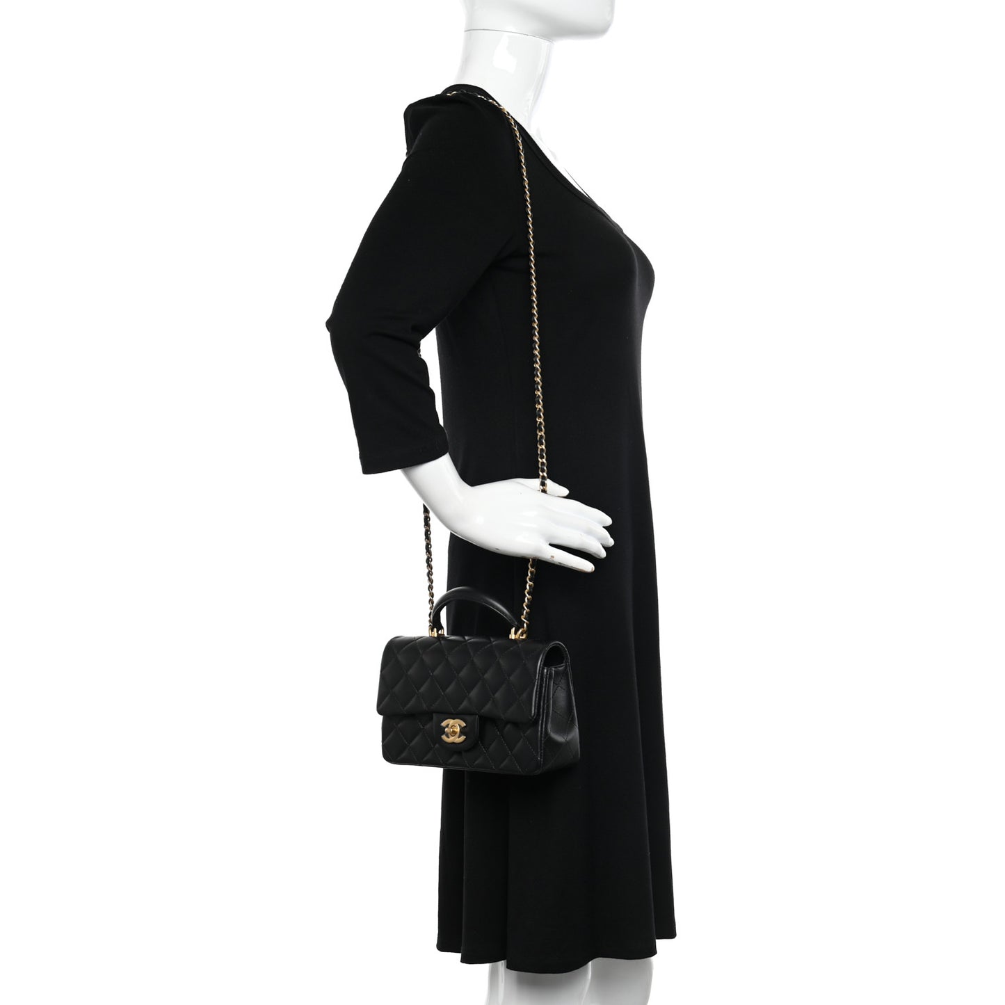 Lambskin Quilted Mini Top Handle Rectangular Flap Black