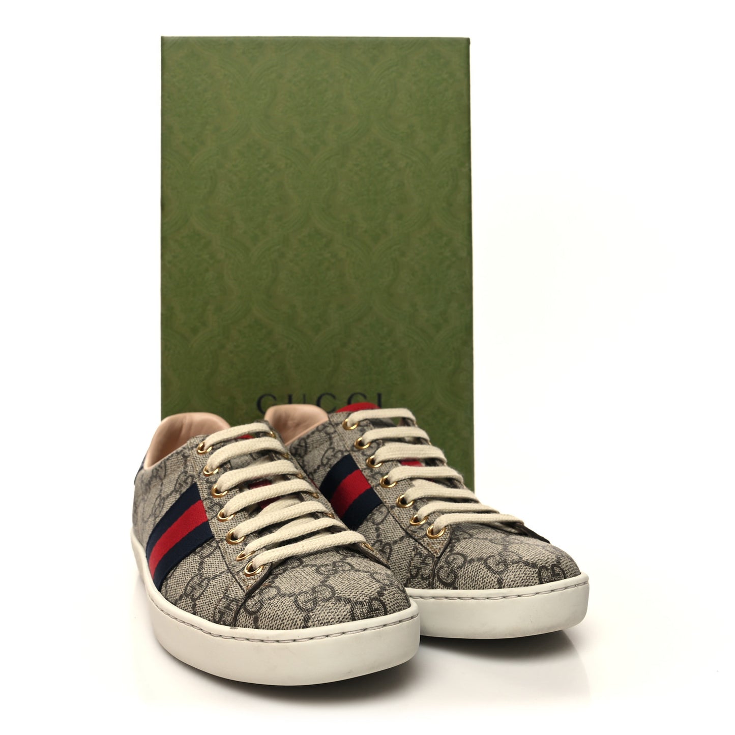 GG Supreme Monogram Womens Ace Low-Top Sneaker 36 Beige