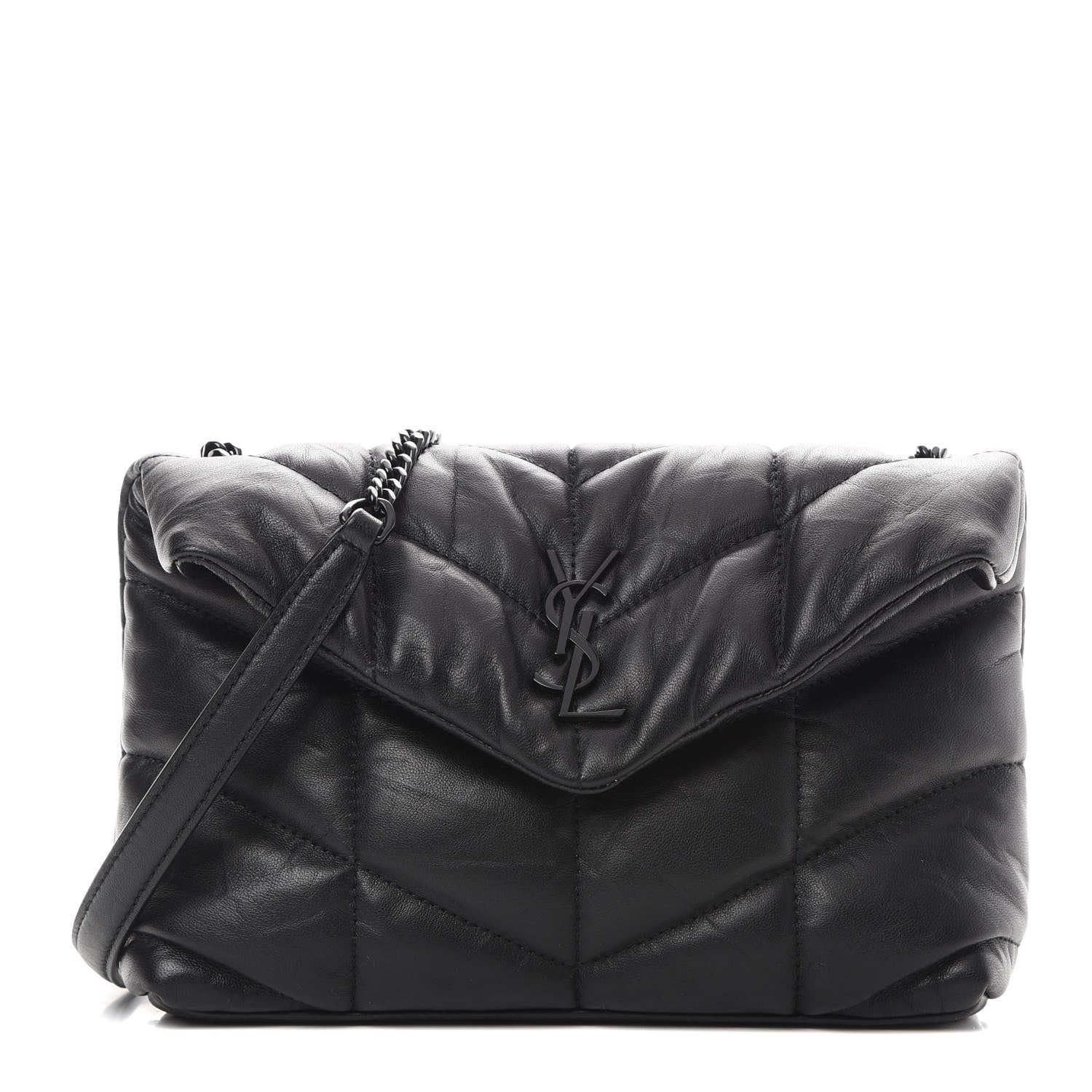 Lambskin Quilted Toy Loulou Puffer Monogram Chain Satchel Dark Beige