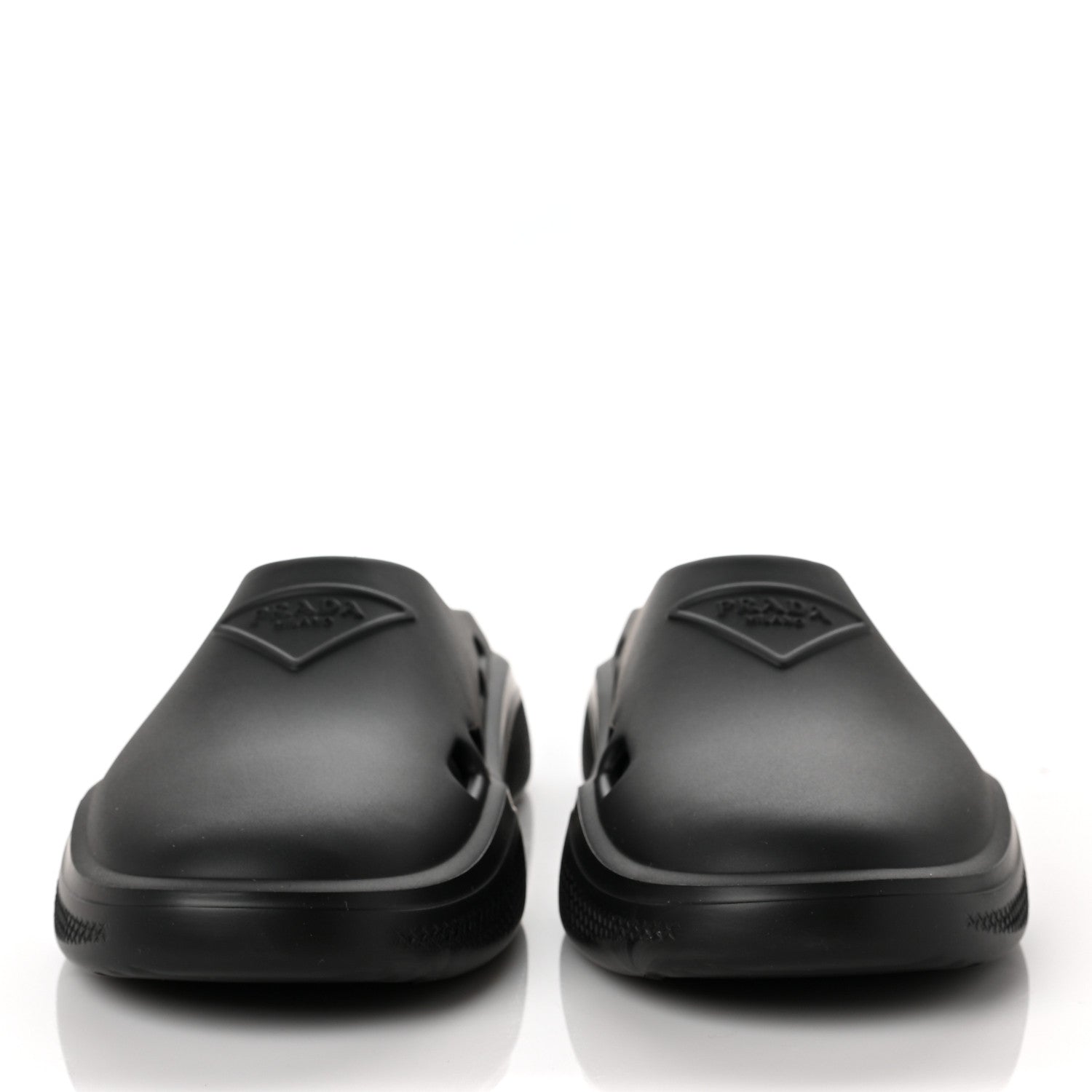 Prada Soft Mellow Rubber Triangle Logo Embossed Womens 25mm Mules 38 Black 2 of 8