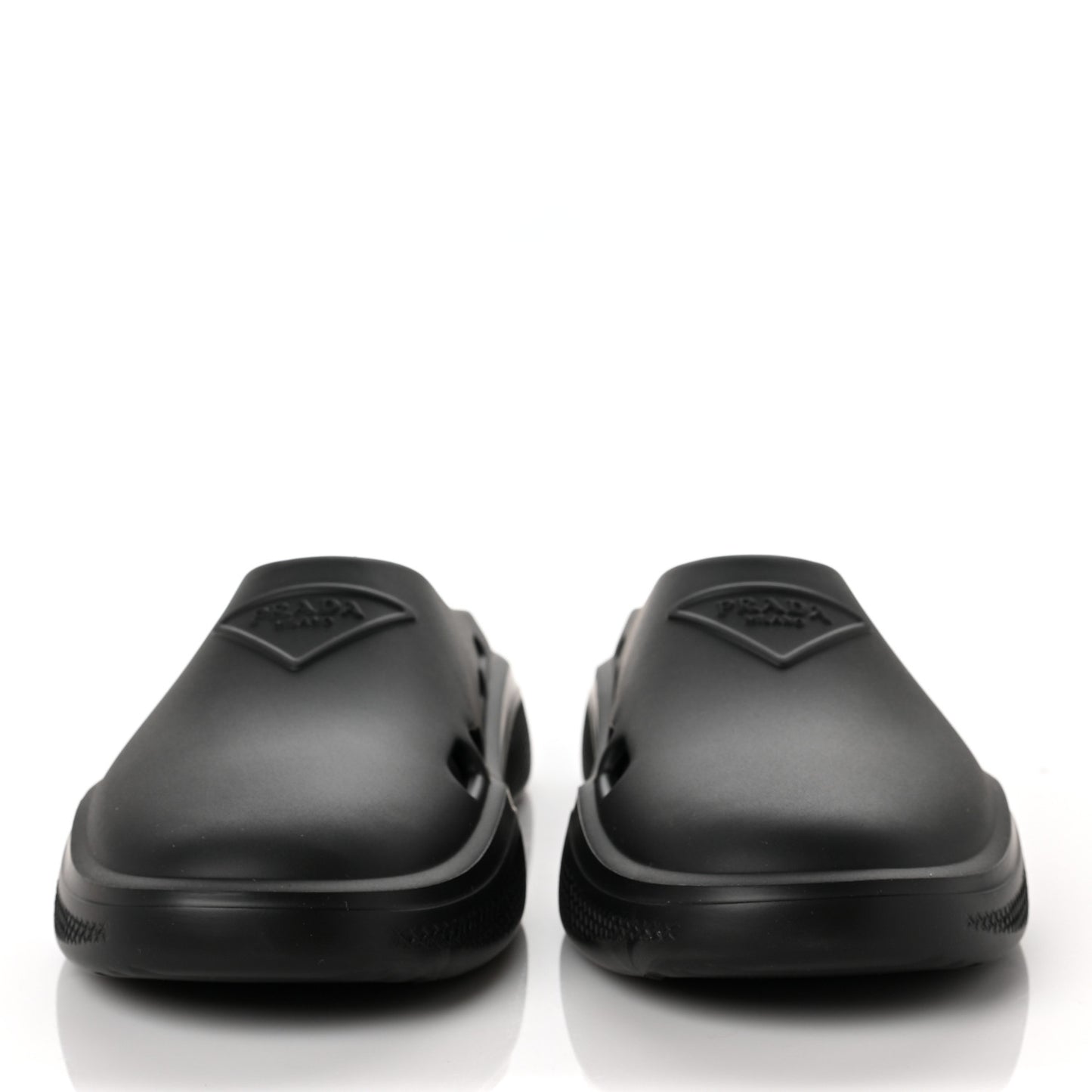 Soft Mellow Rubber Triangle Logo Embossed Womens 25mm Mules 38 Black