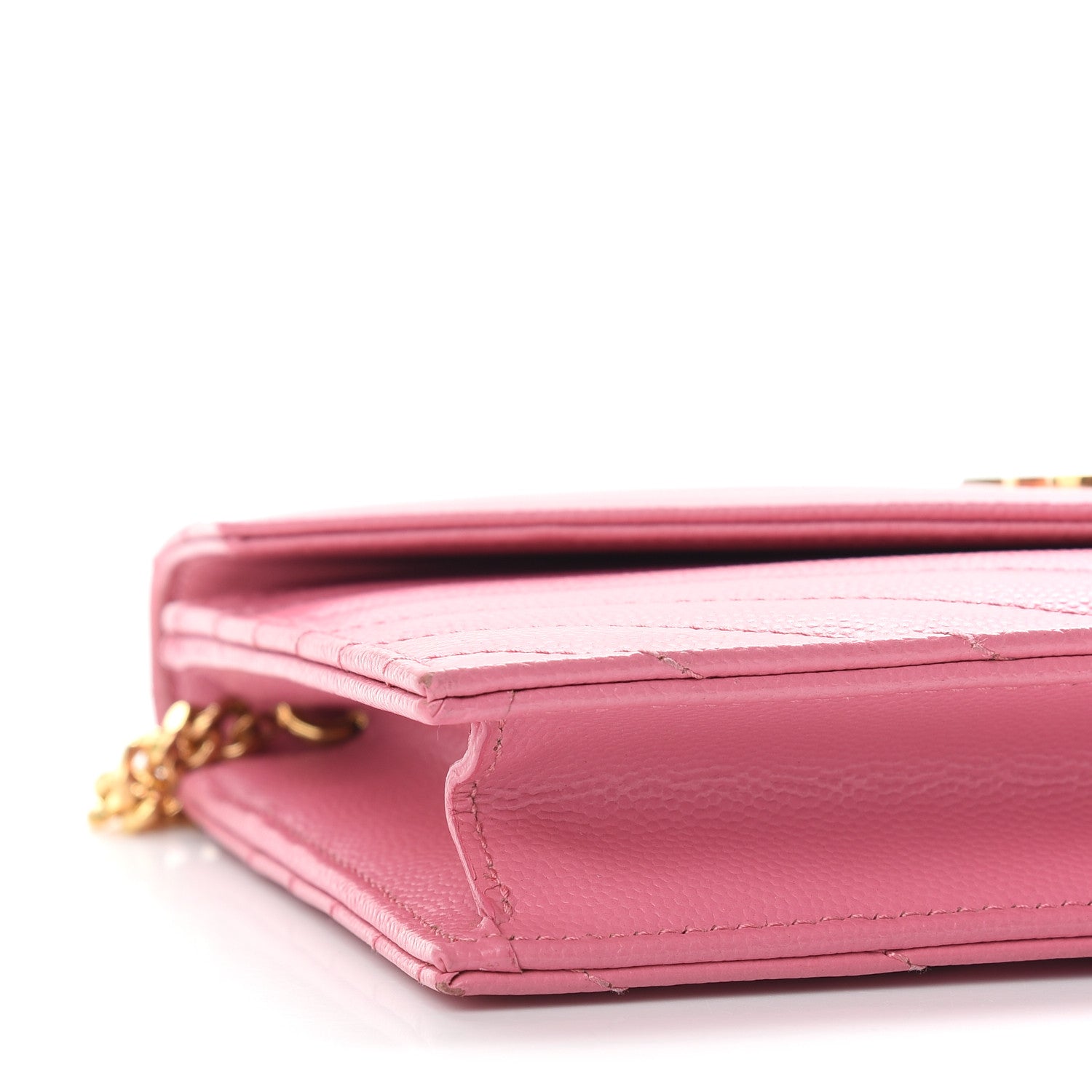 Saint Laurent Grain De Poudre Matelasse Chevron Monogram Envelope Chain Wallet Rose Clair 8 of 13